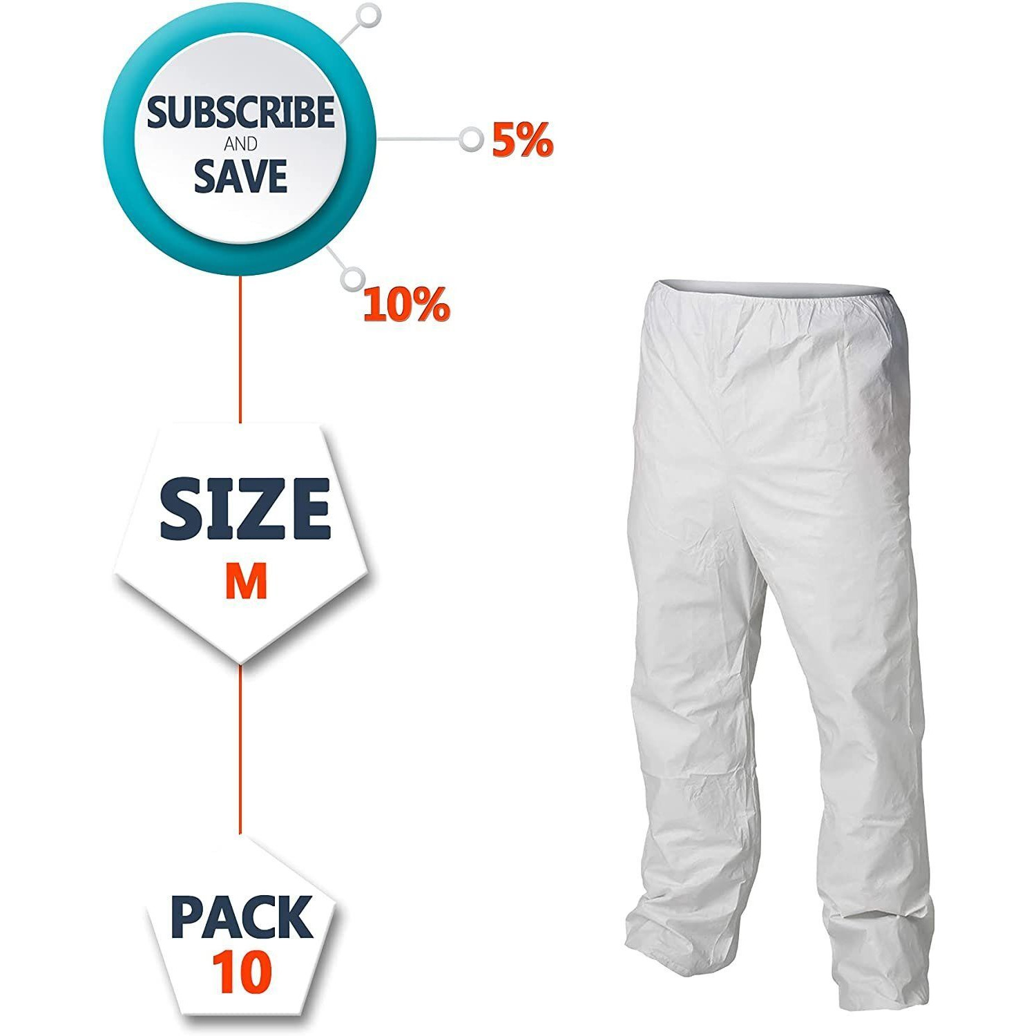 EZgOODZ Waterproof Disposable Pants Pack of 10 Poly White Trousers Small Protective Microporous Workwear with Elastic Waist Open Ankles Leg PPE clothing 10 Pairs of Pants for Industrial Use(D0102HI5IZU)