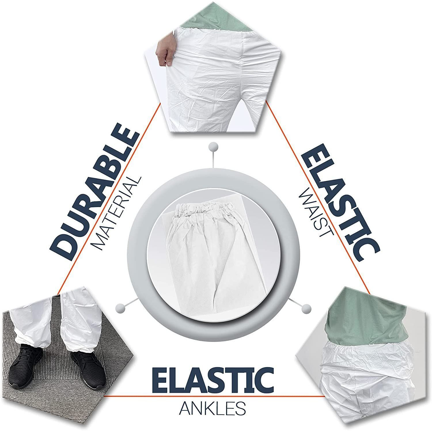 EZgOODZ Waterproof Disposable Pants Pack of 10 Poly White Trousers Small Protective Microporous Workwear with Elastic Waist Open Ankles Leg PPE clothing 10 Pairs of Pants for Industrial Use(D0102HI5IZU)
