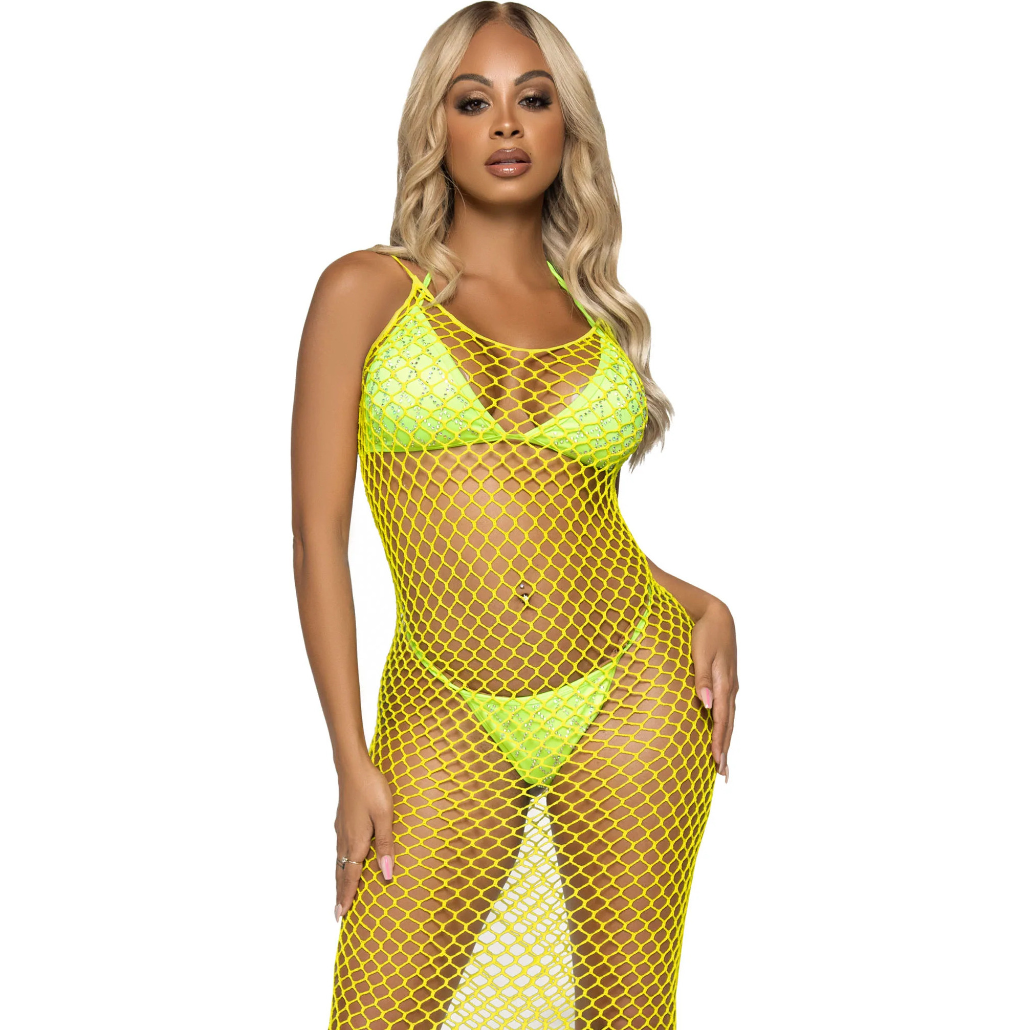 Woven twist net backless maxi dress.