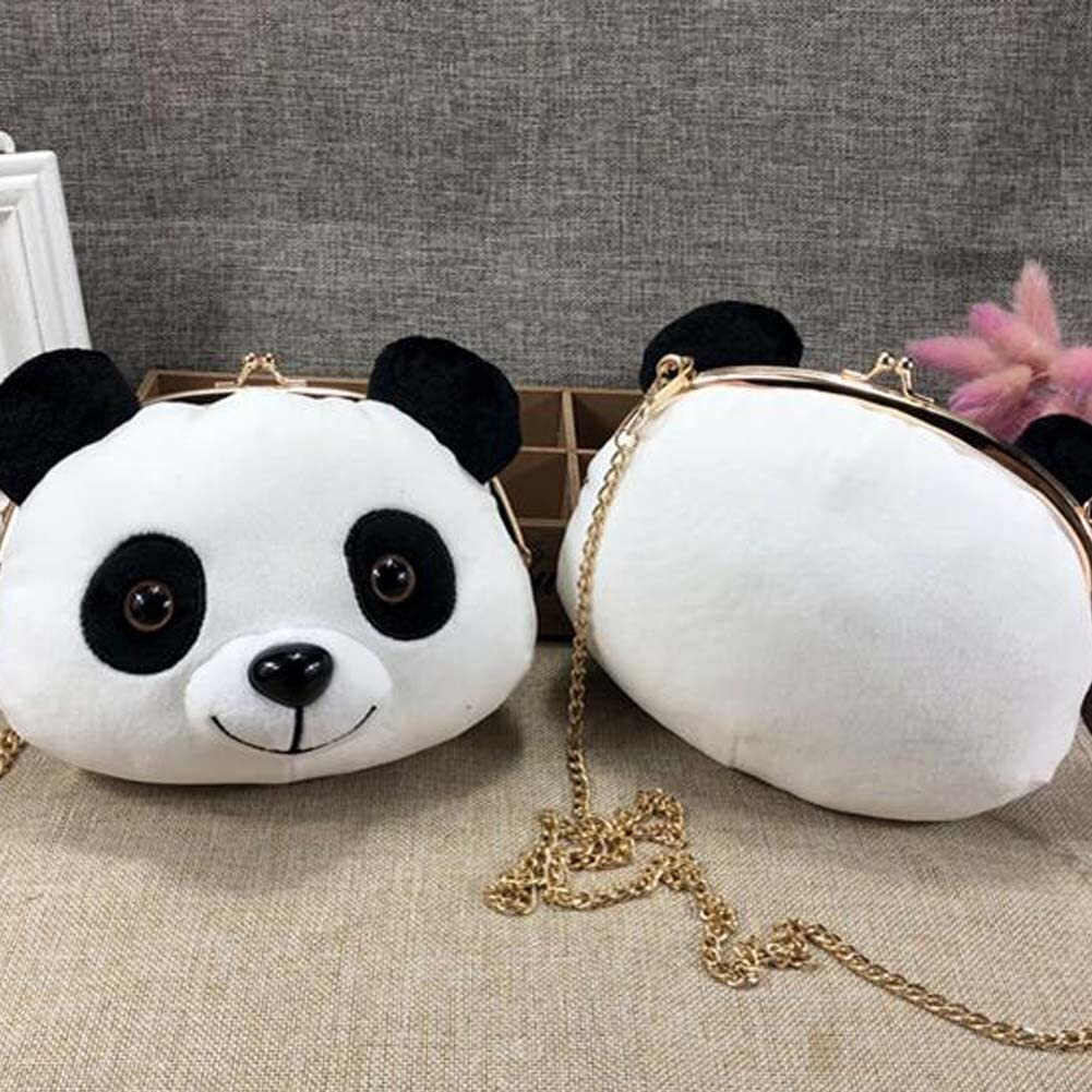 Cartoon Panda Head Crossbody Bag Plush Girls Mobile Phone Bag Coin Bag Small Bag