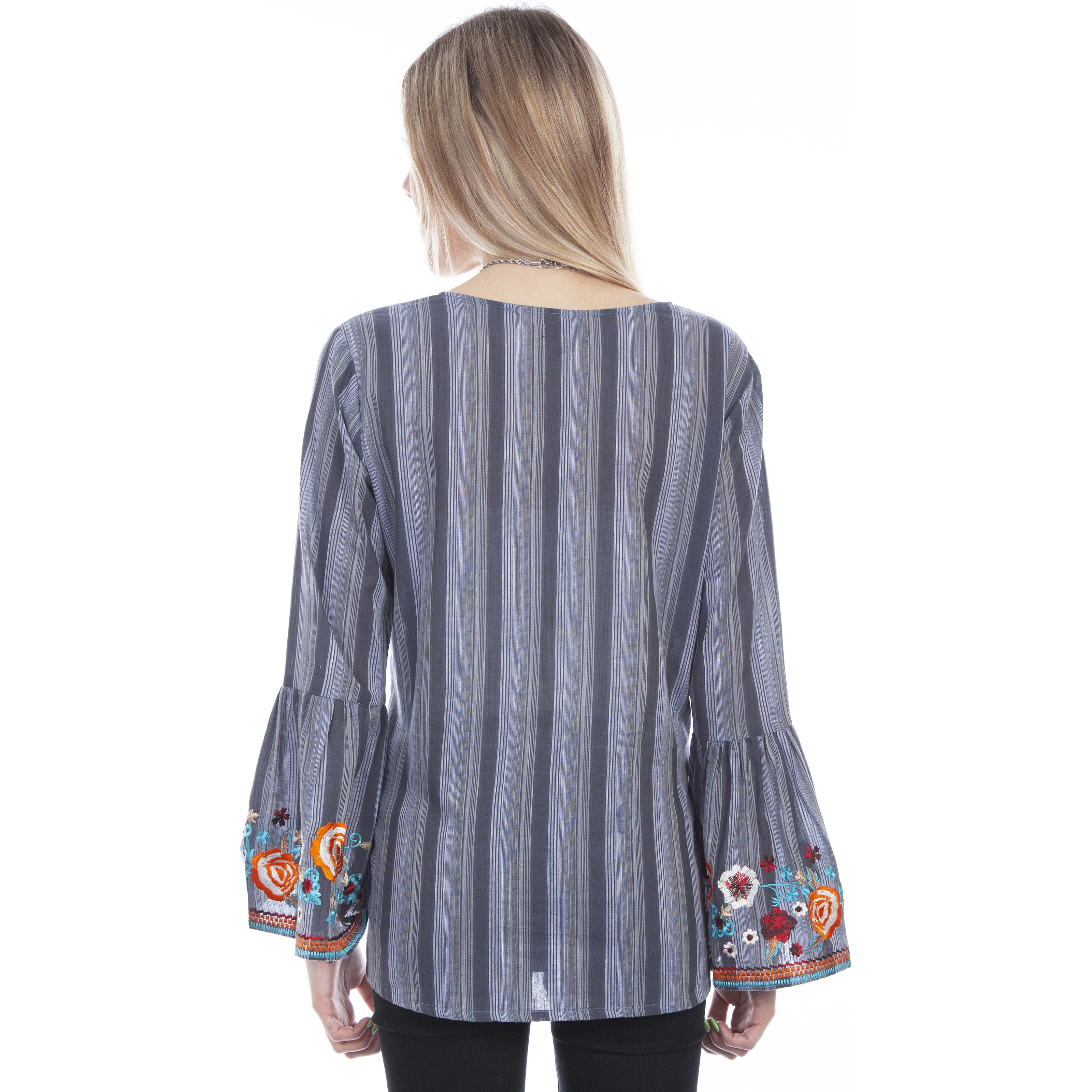 Y/D STRIPE BLOUSE W/EMBROIDERY