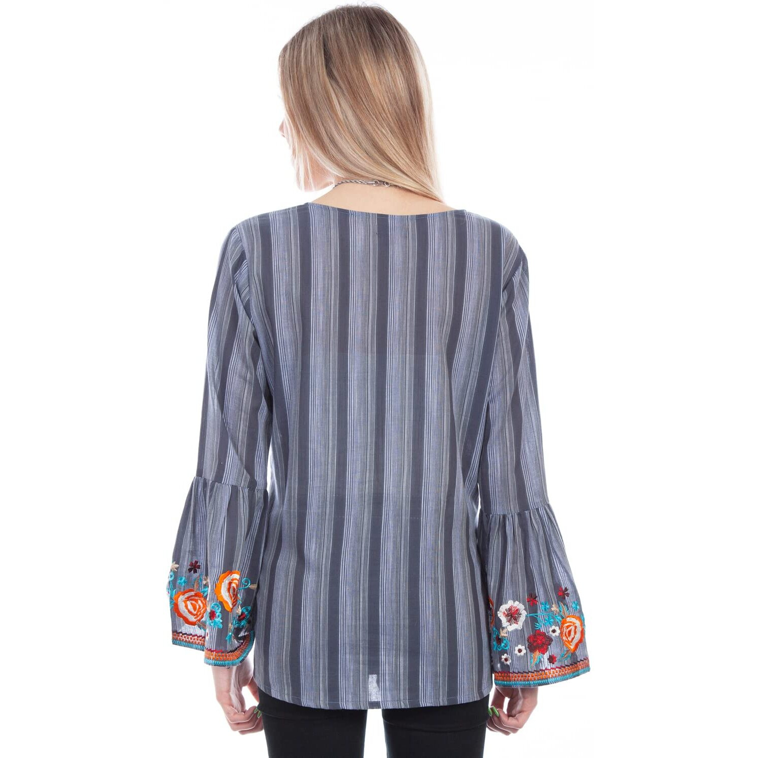 Y/D STRIPE BLOUSE W/EMBROIDERY