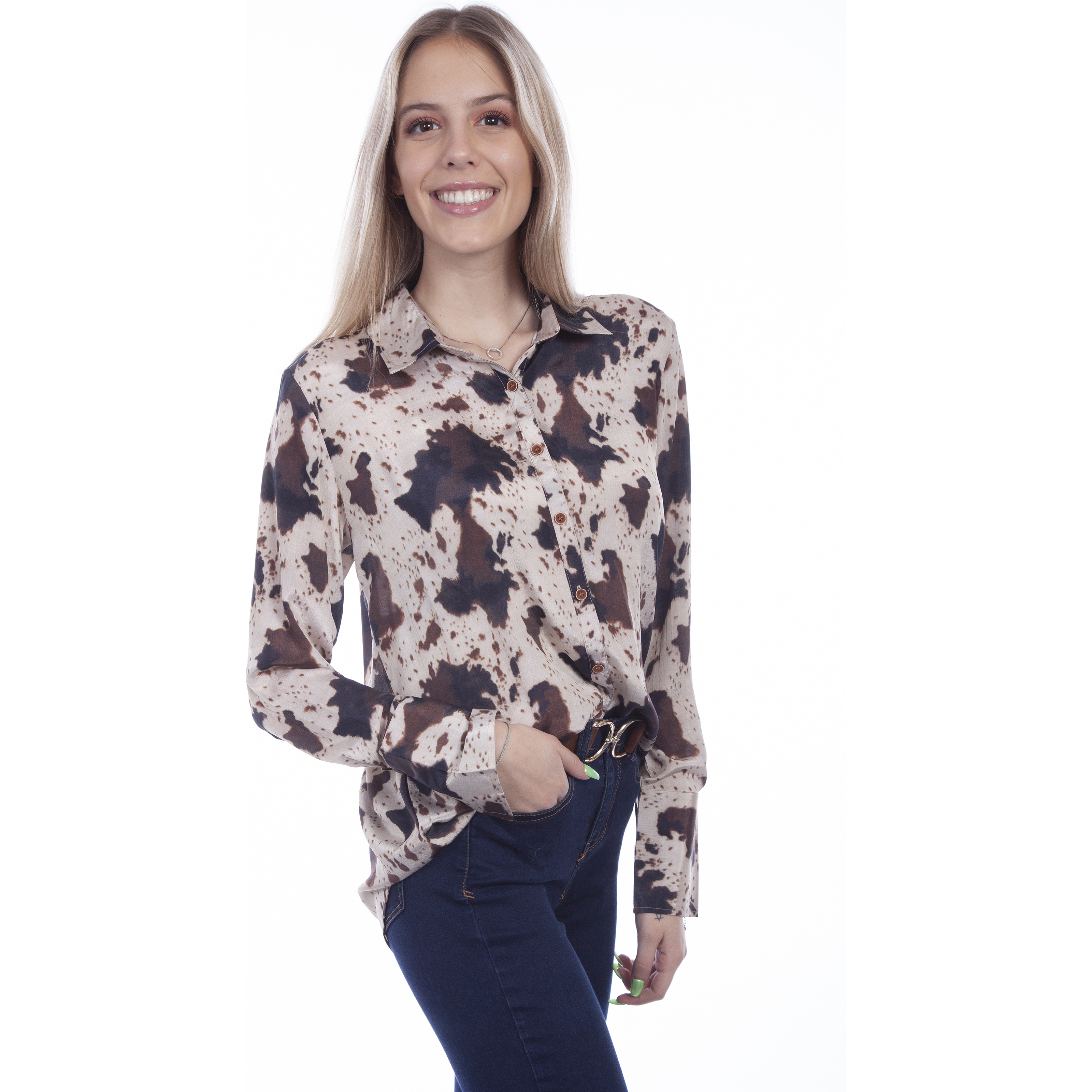 POLY CREPE BLOUSE W/WESTERN BK YOKE