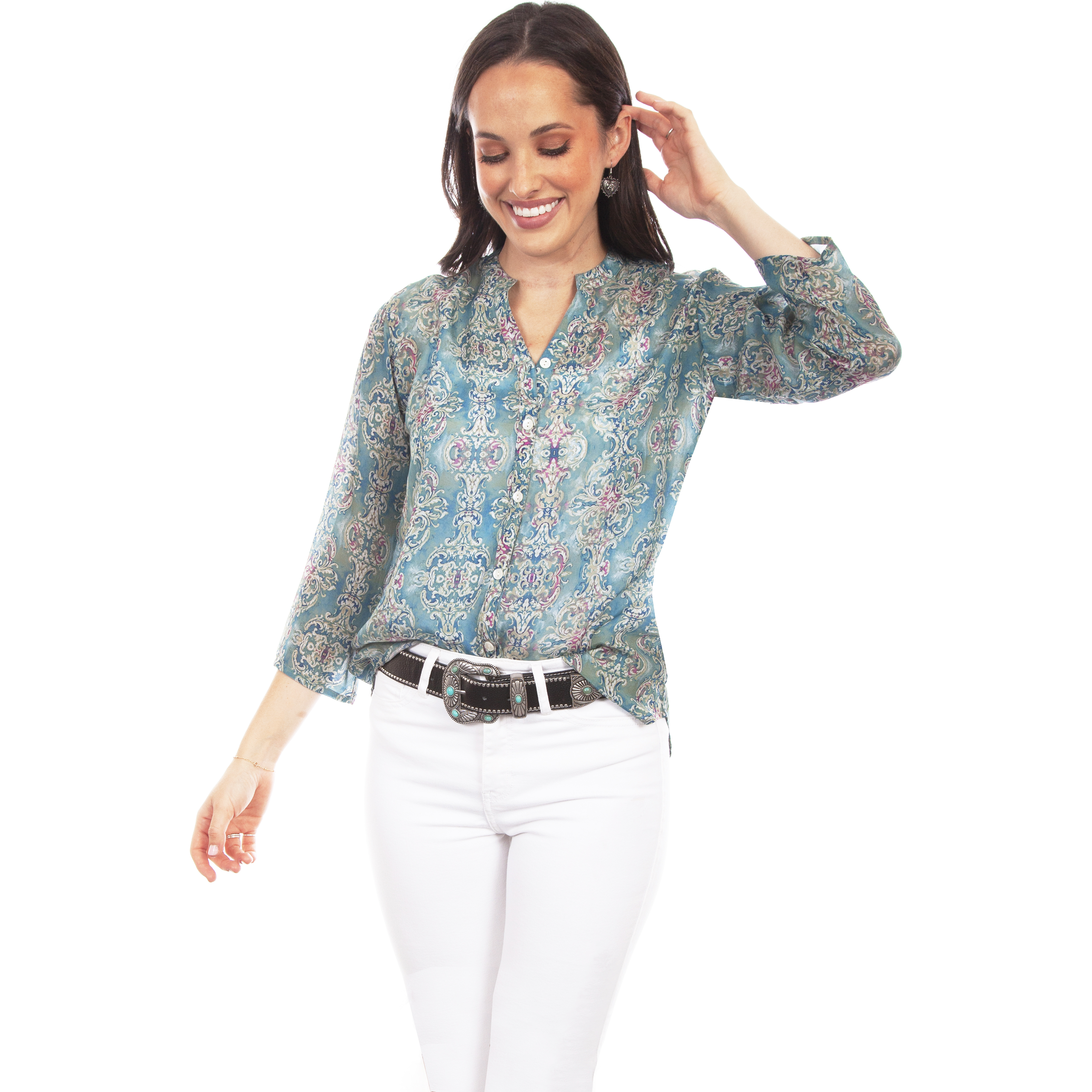 BUTTON UP PRINT BLOUSE