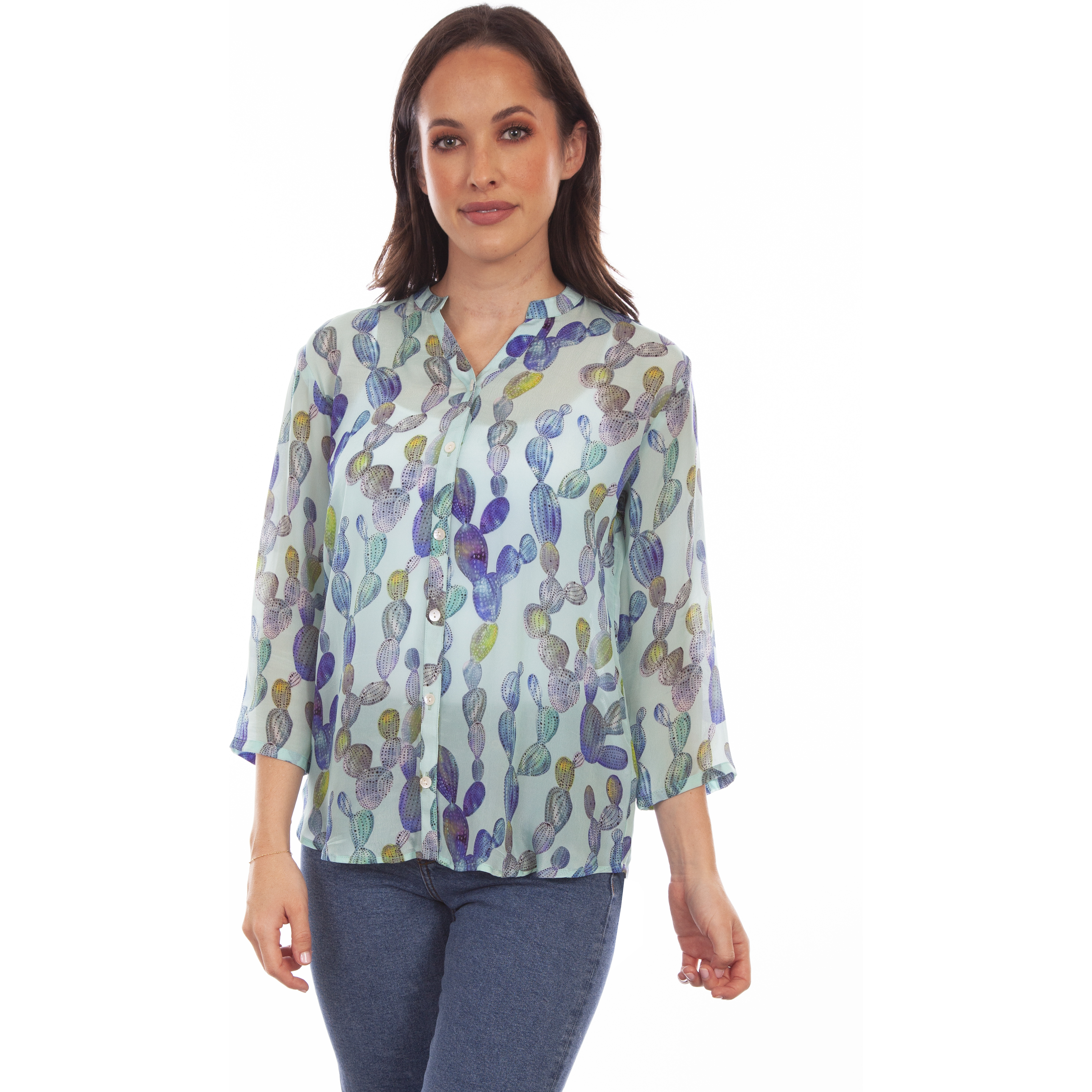 BUTTON UP PRINT BLOUSE