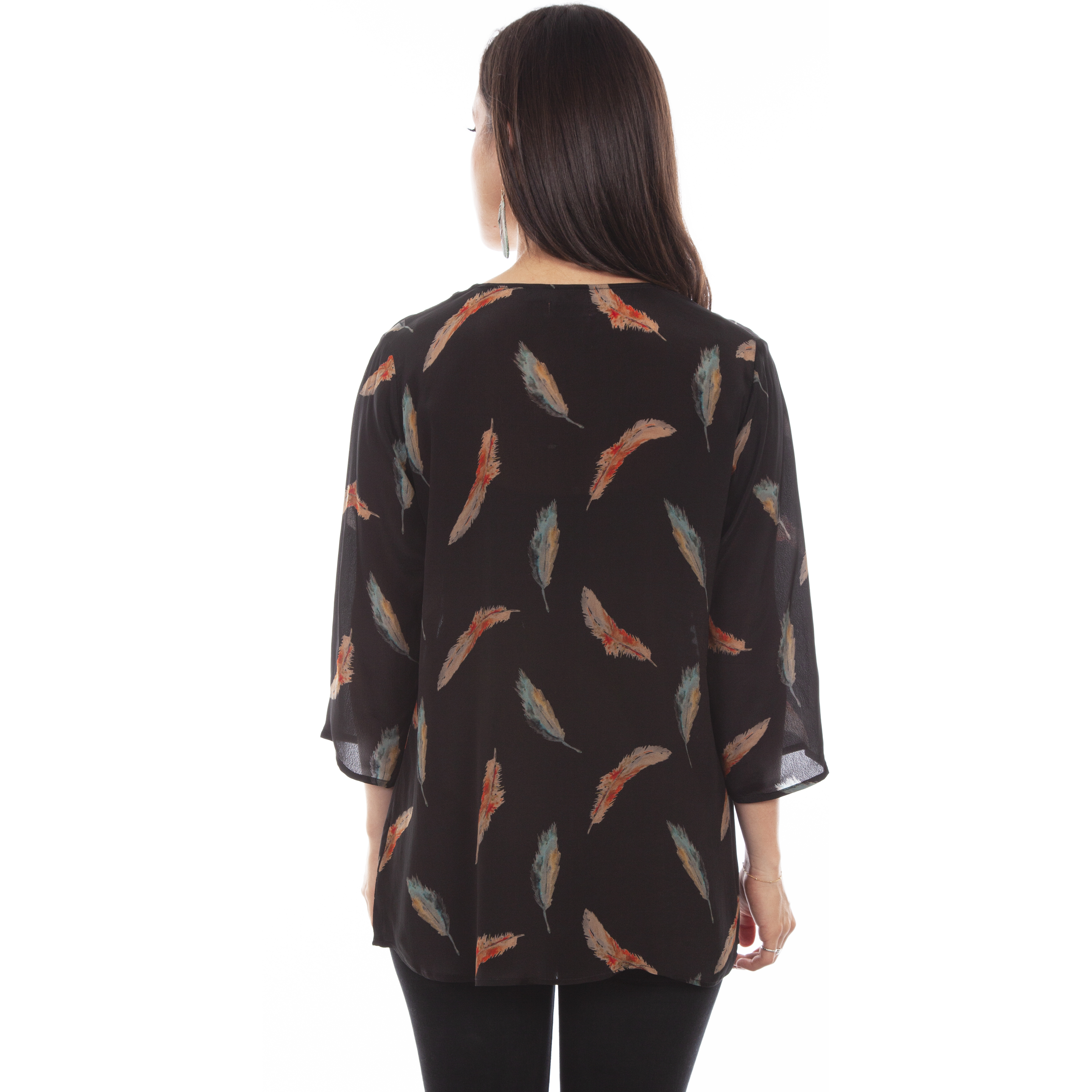FEATHER PRINT PULL OVER BLOUSE
