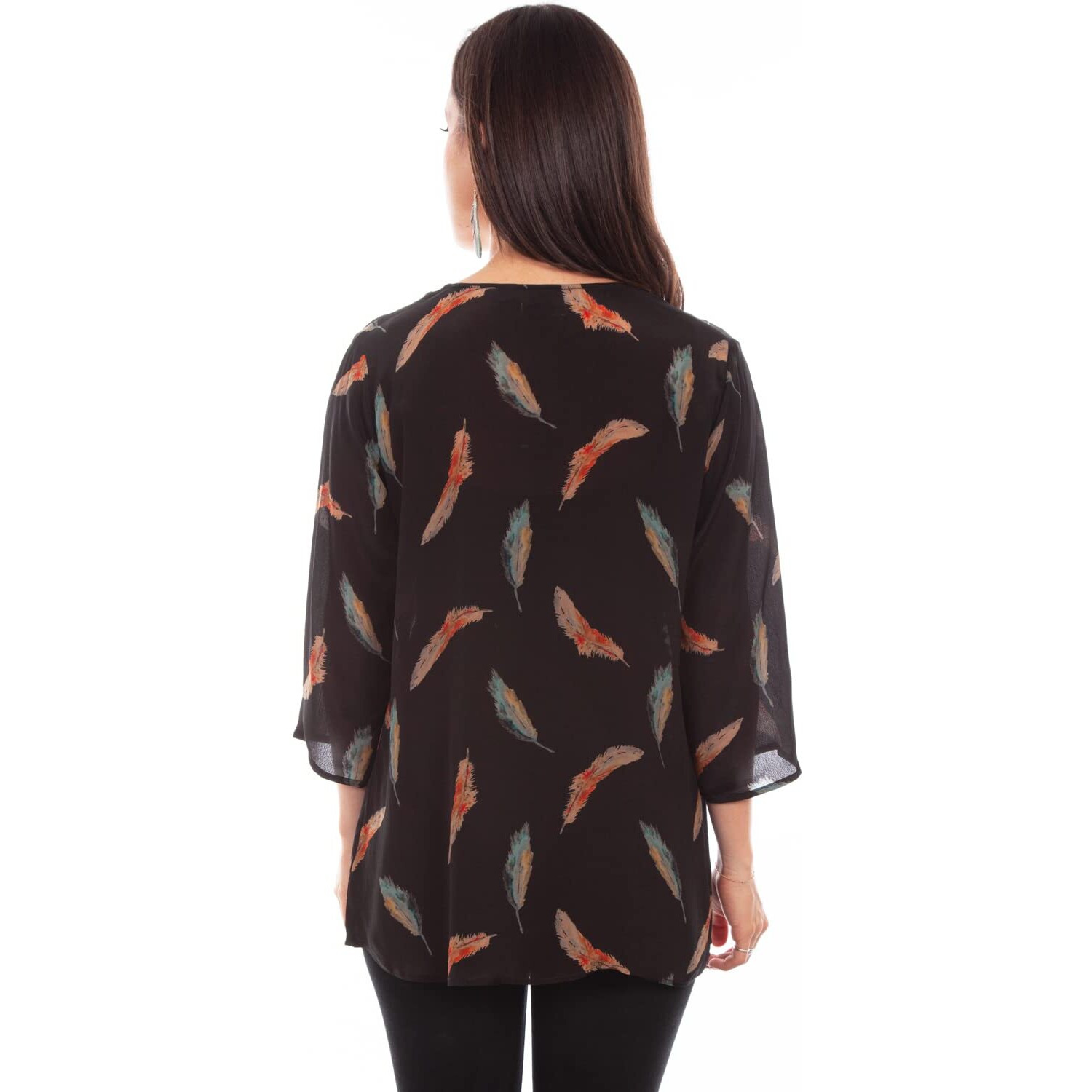 FEATHER PRINT PULL OVER BLOUSE