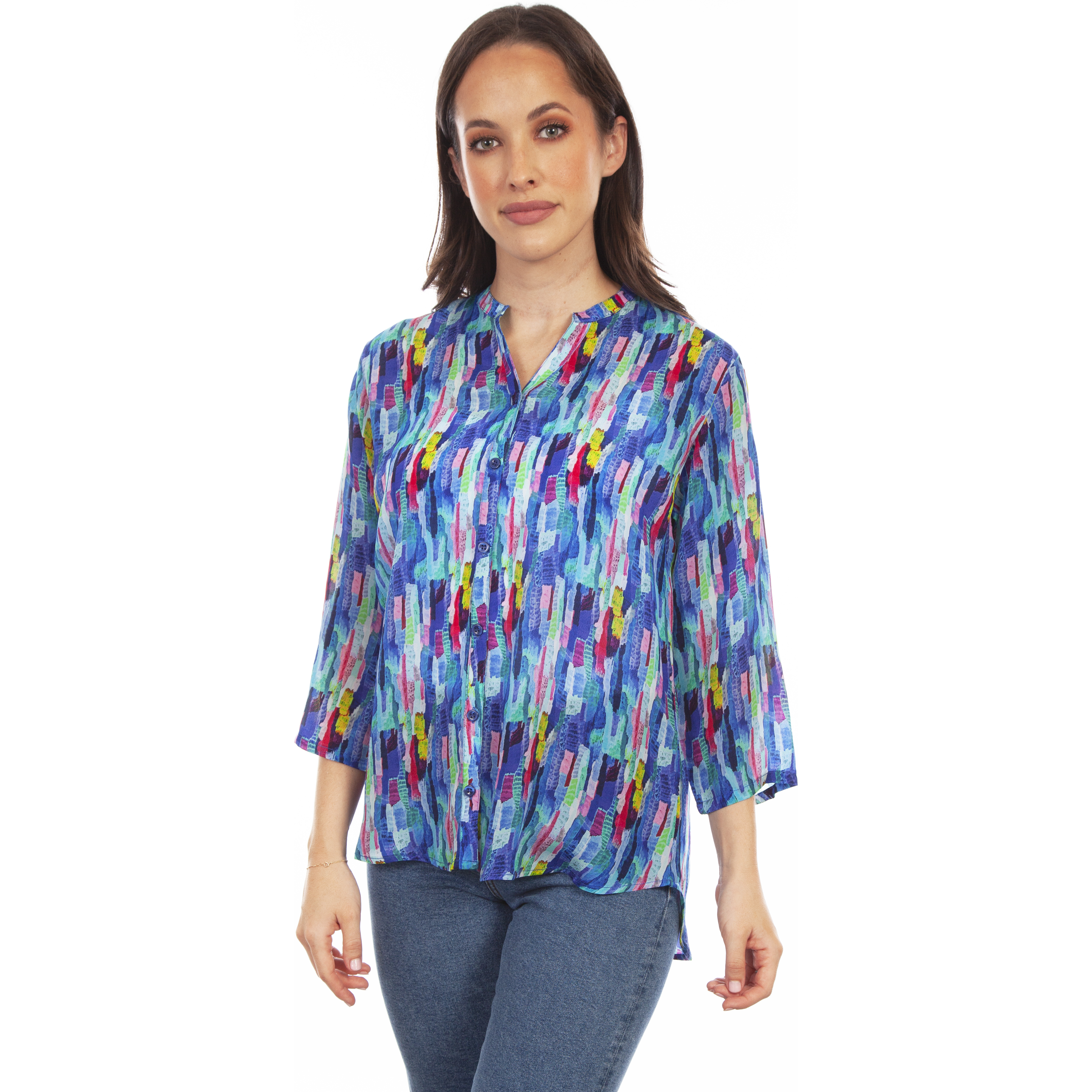 BUTTON UP PRINT BLOUSE