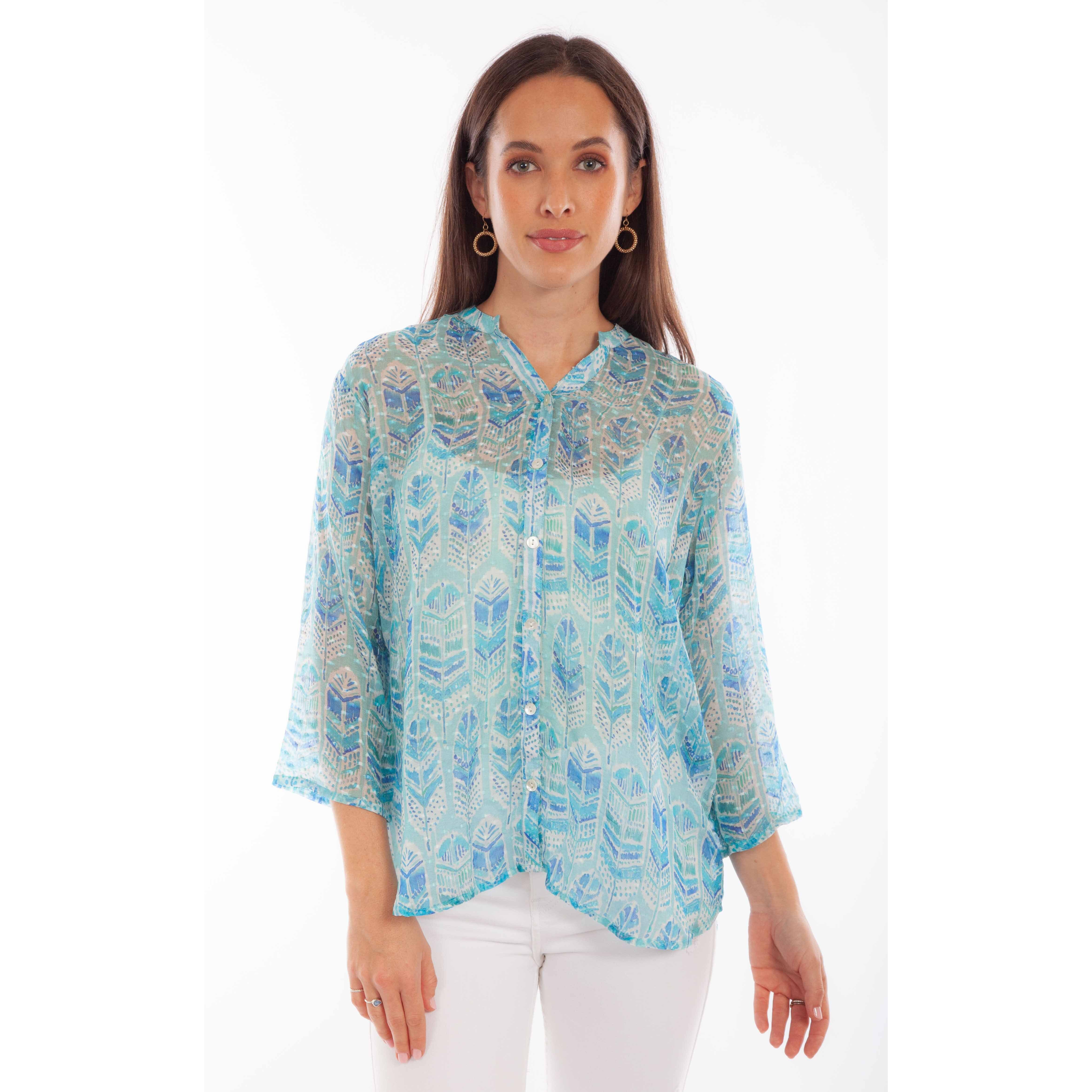 FEATHER PRINT TEXTURED BLOUSE
