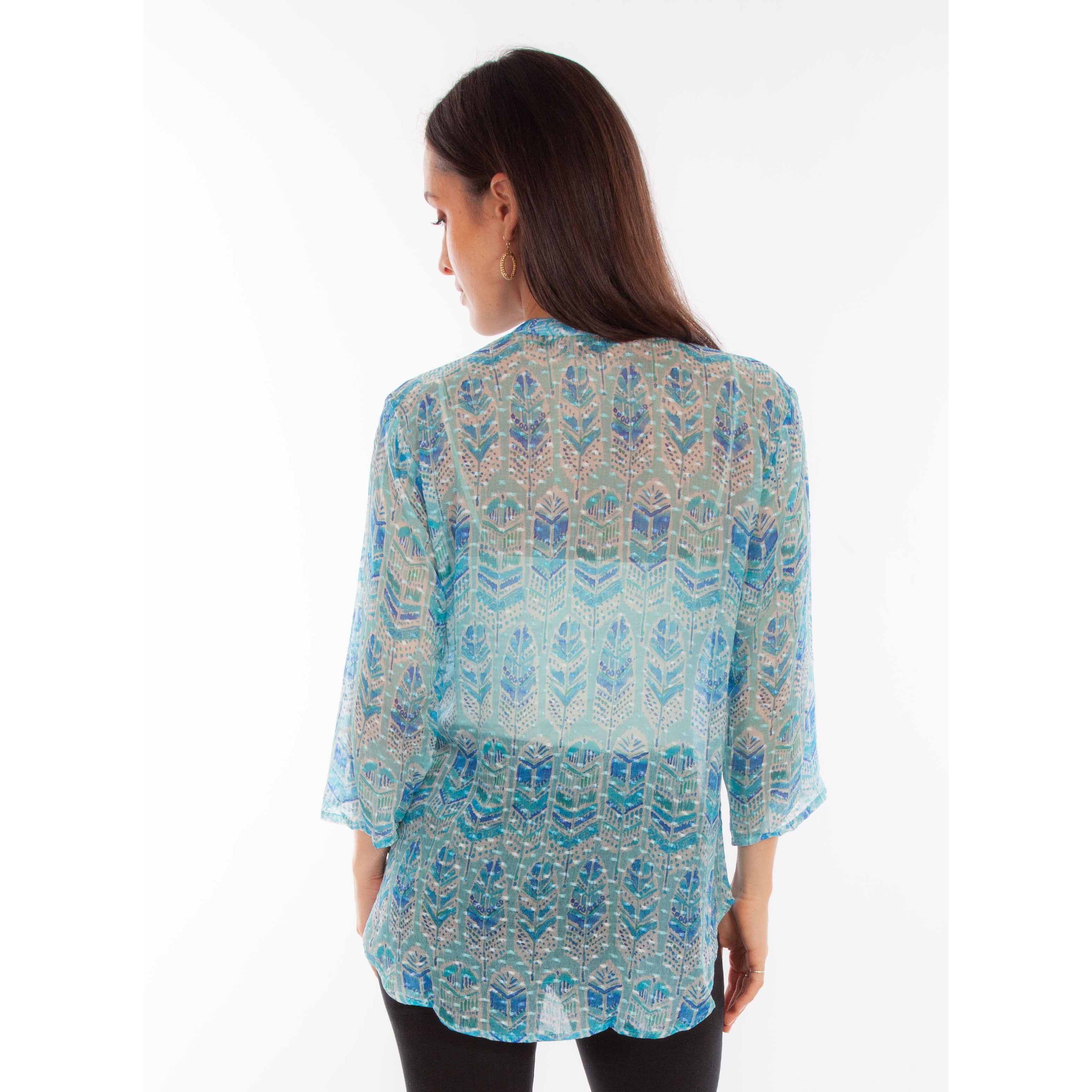 FEATHER PRINT TEXTURED BLOUSE