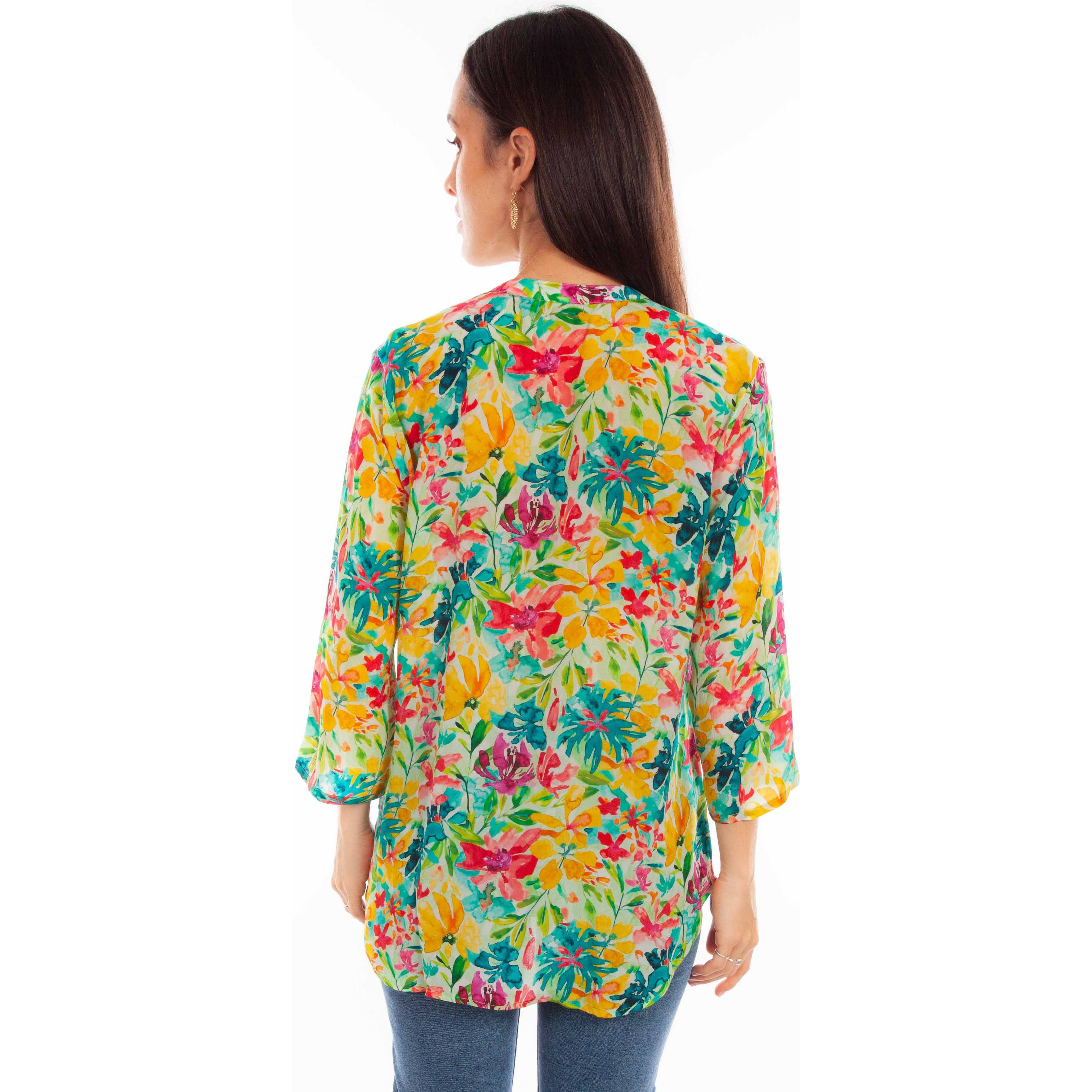 TROPICAL PRINT BUTTON UP BLOUSE