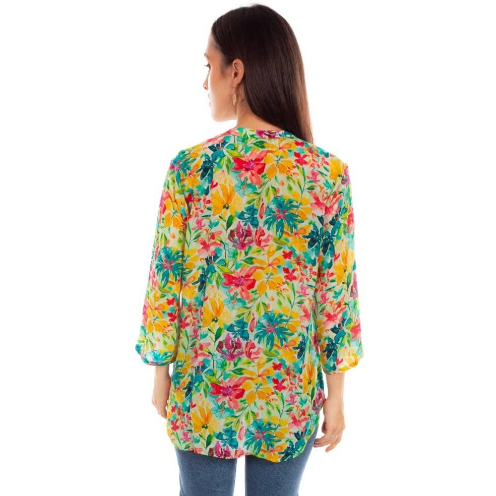 TROPICAL PRINT BUTTON UP BLOUSE