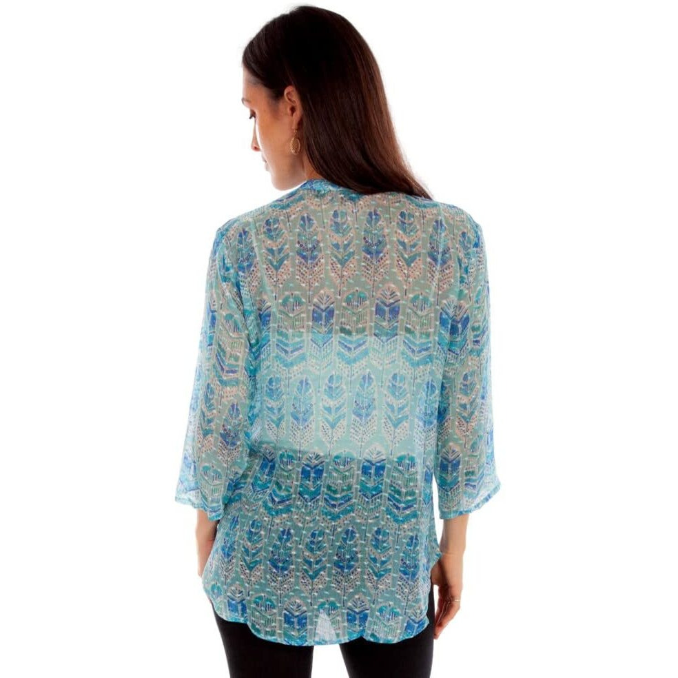 FEATHER PRINT TEXTURED BLOUSE