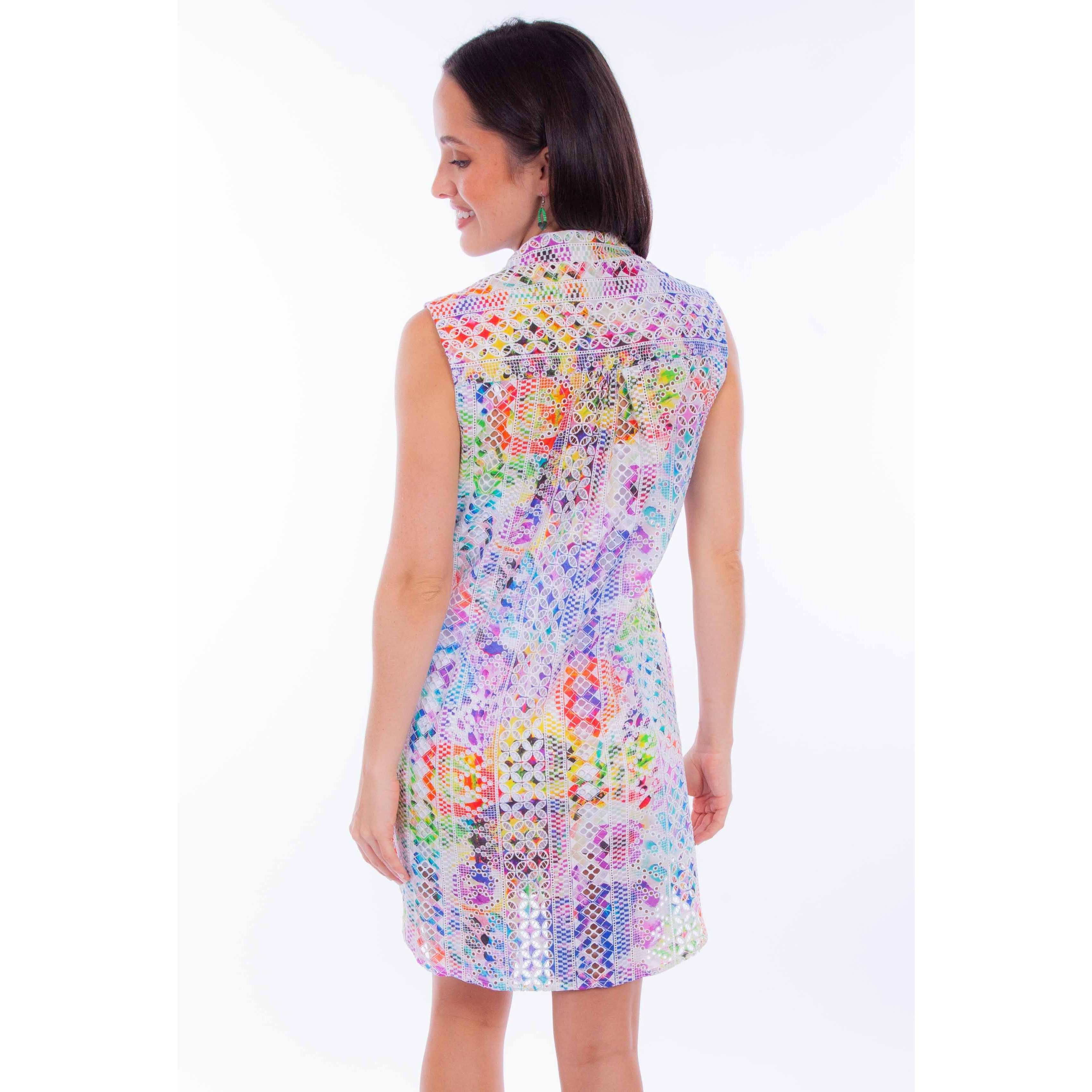 COLORFUL EYELET SLEEVELESS DRESS