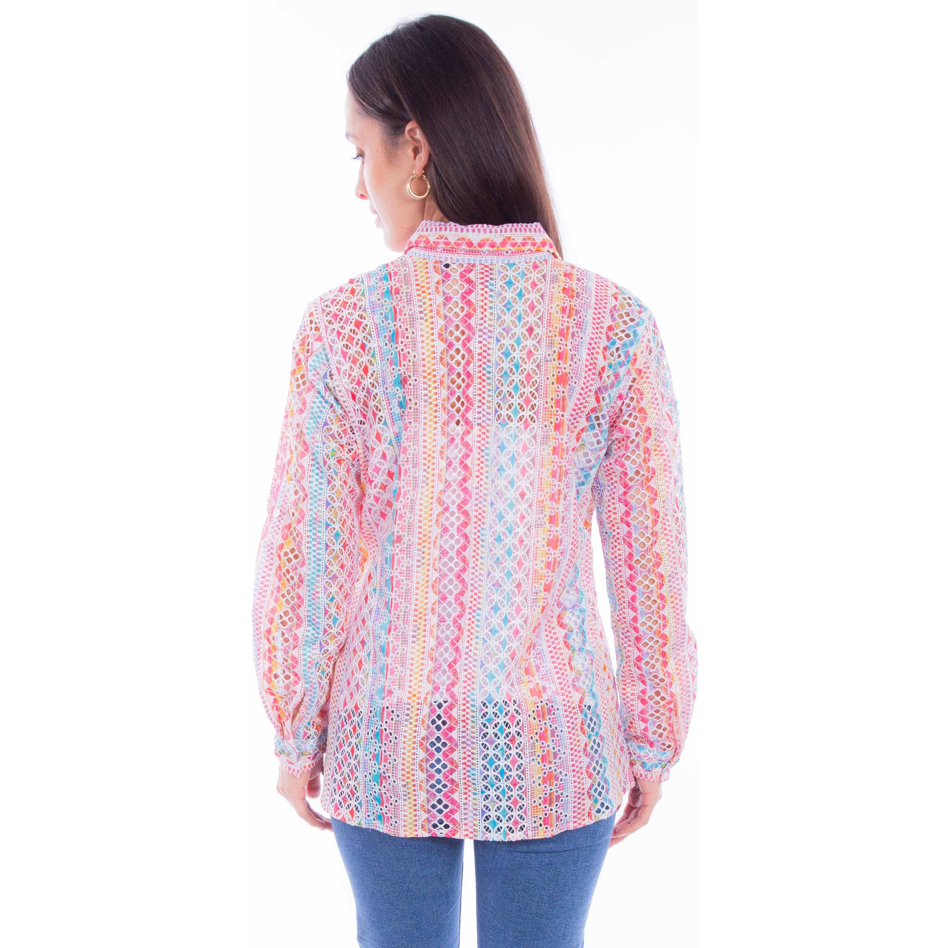 L/S EYELET BUTTON UP BLOUSE