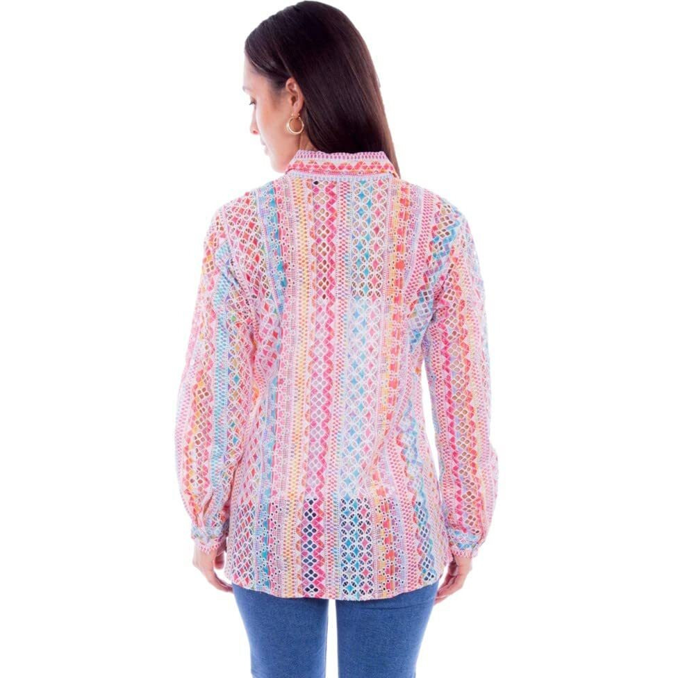 L/S EYELET BUTTON UP BLOUSE