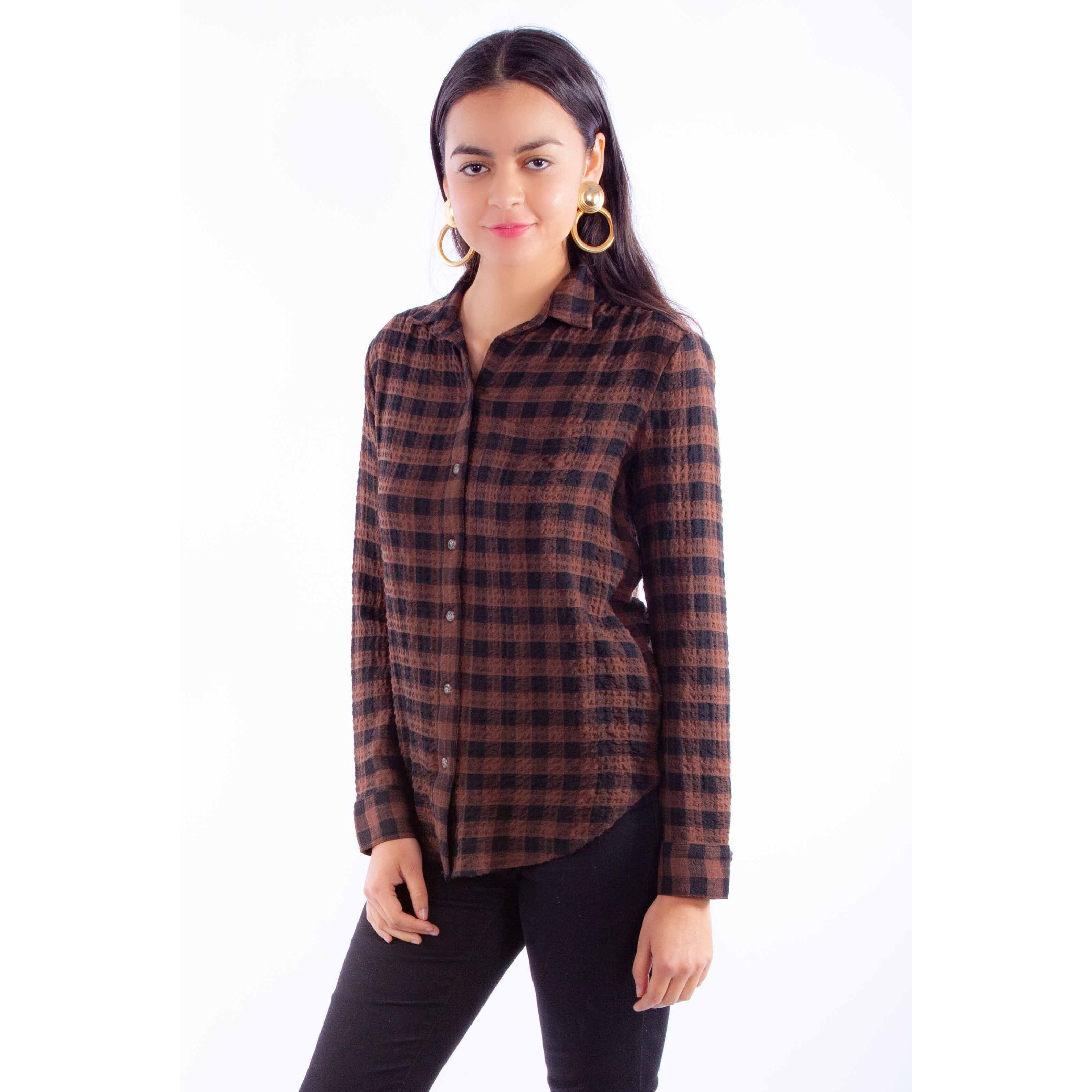 LADIES PLAID BUTTON UP TOP