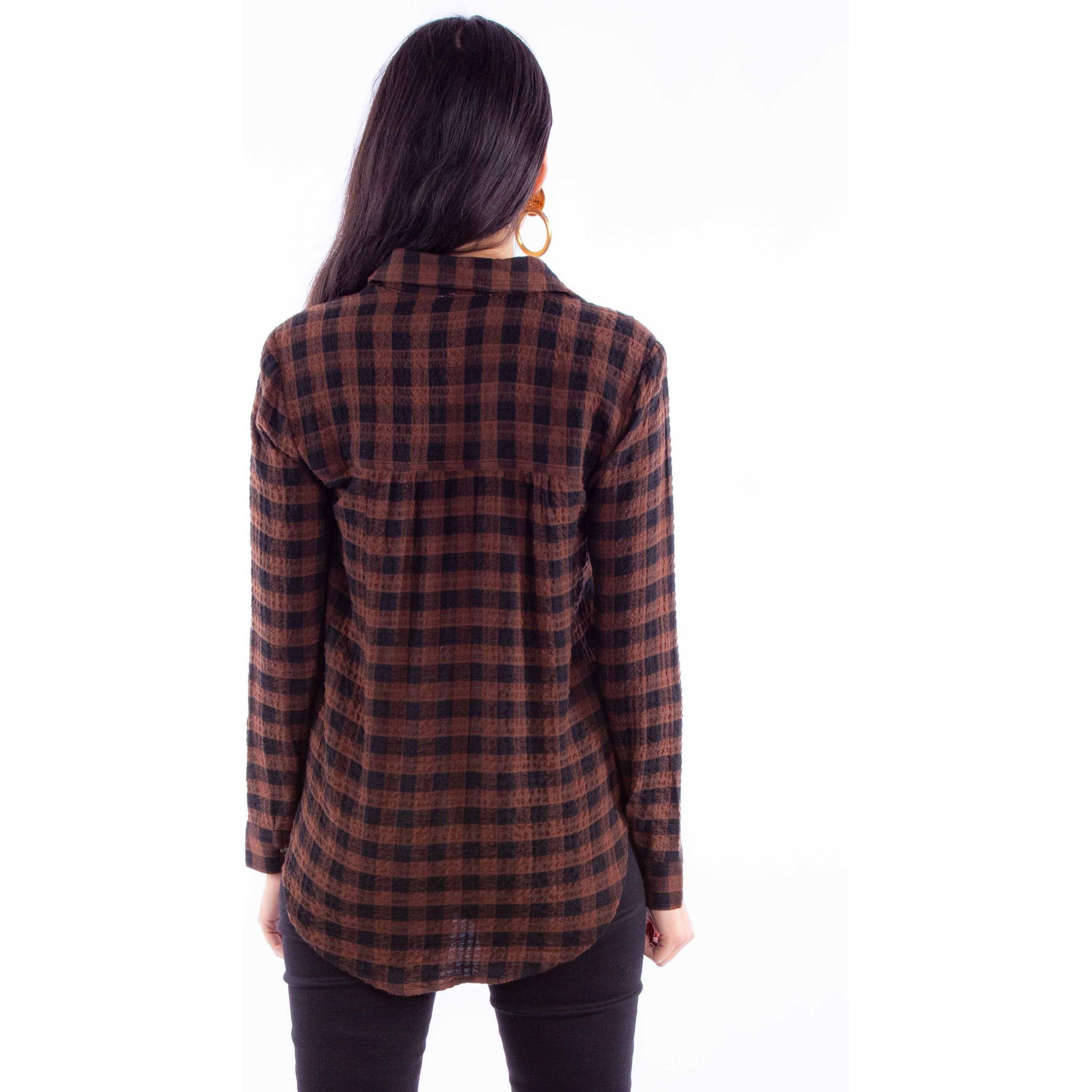 LADIES PLAID BUTTON UP TOP