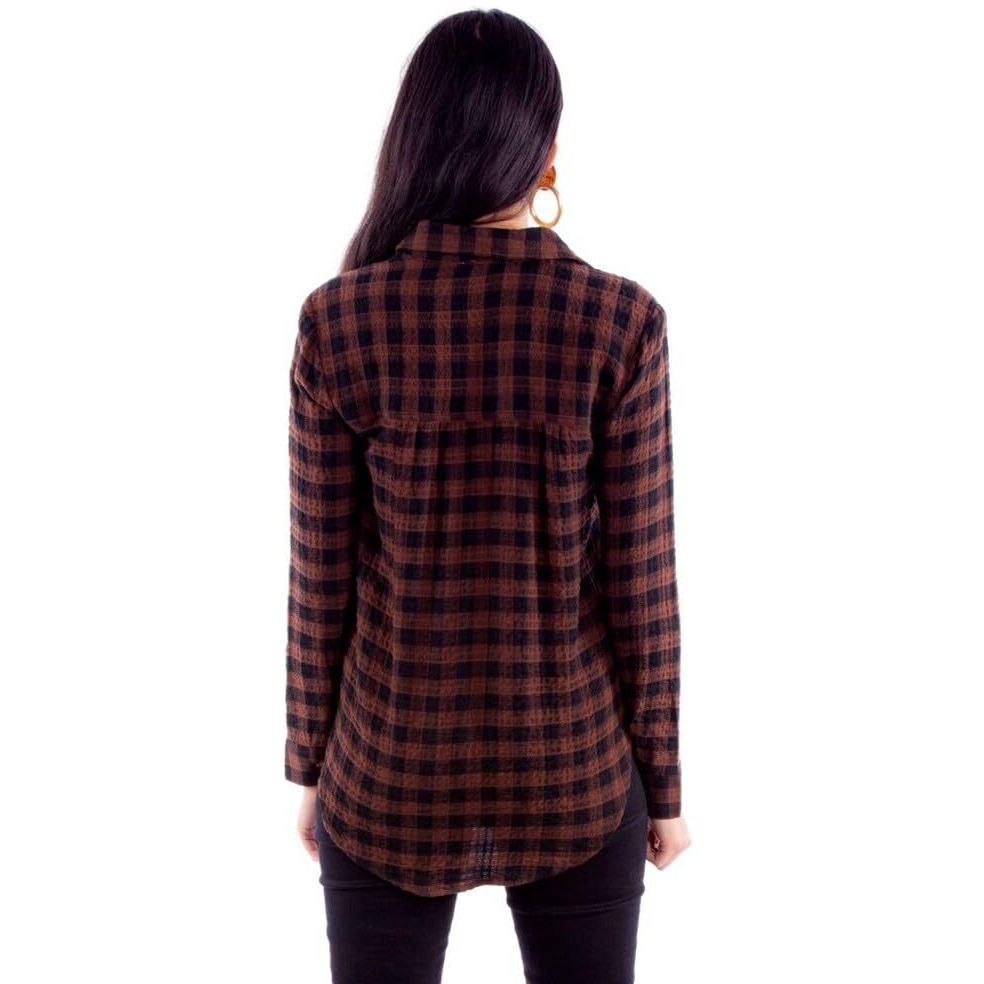LADIES PLAID BUTTON UP TOP