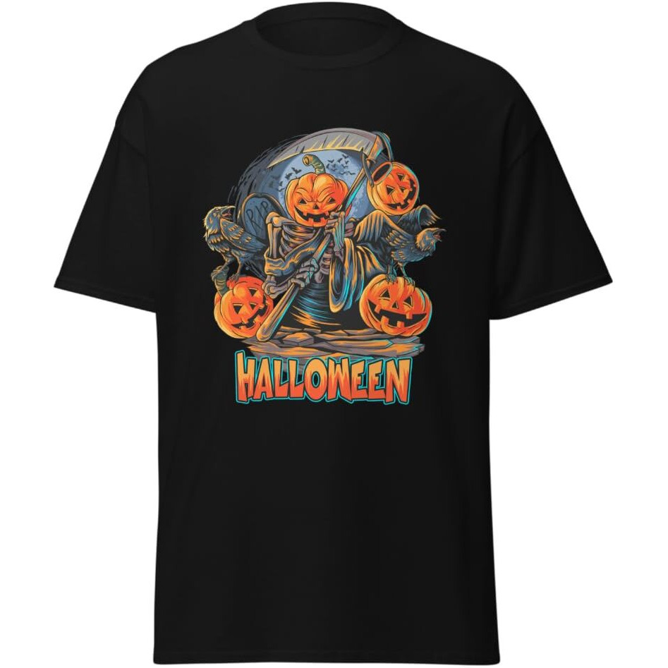 Halloween angel of death pumpkin classic Blackt-shirt unisex merchyprint size Medium(D0102HgD4VU)