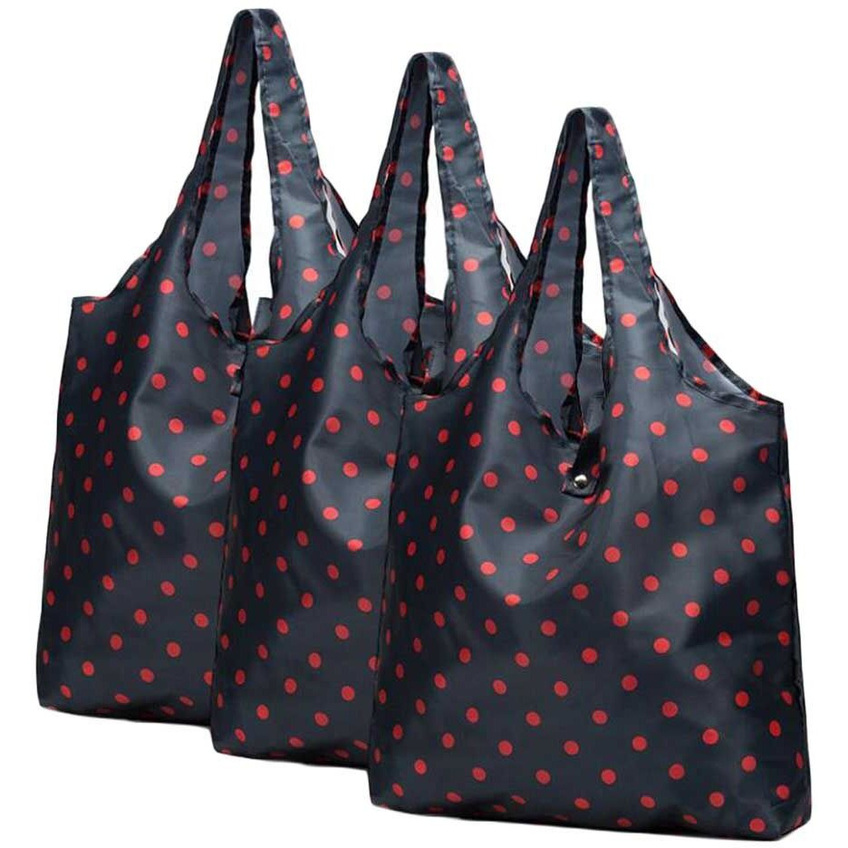 Red Dots - 3 Pieces Reusable Grocery Bags Foldable Boutique Shopping Bags Portable Merchandise Tote Bags Gift Bags