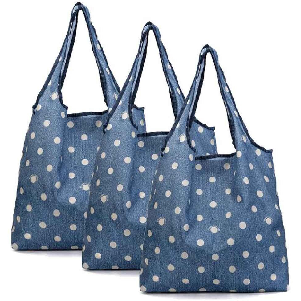 Blue - 3 Pieces Reusable Grocery Bags Foldable Boutique Shopping Bags Portable Tote Bags Carry Bags