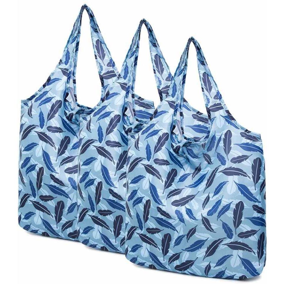 Blue Feather - 3 Pieces Reusable Grocery Bags Foldable Boutique Shopping Bags Portable Merchandise Tote Bags Gift Bags