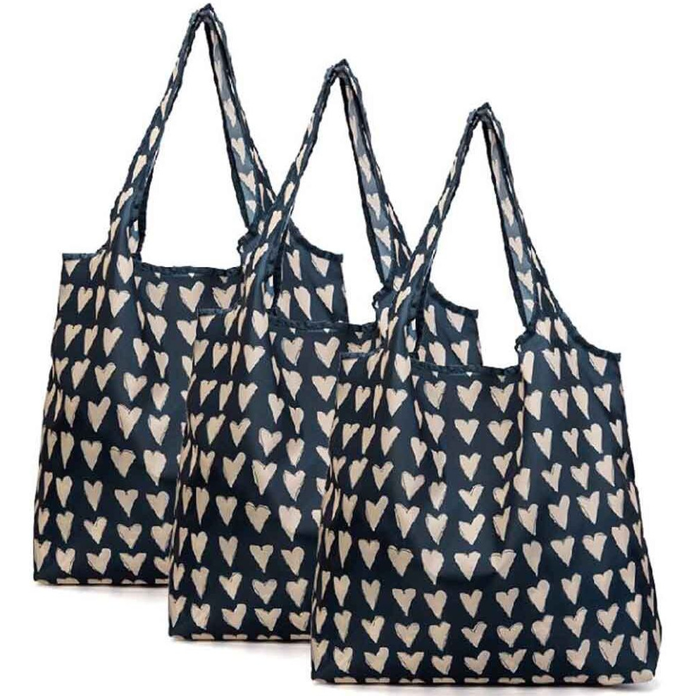 Hearts - 3 Pieces Reusable Grocery Bags Foldable Boutique Shopping Bags Portable Merchandise Tote Bags Gift Bags