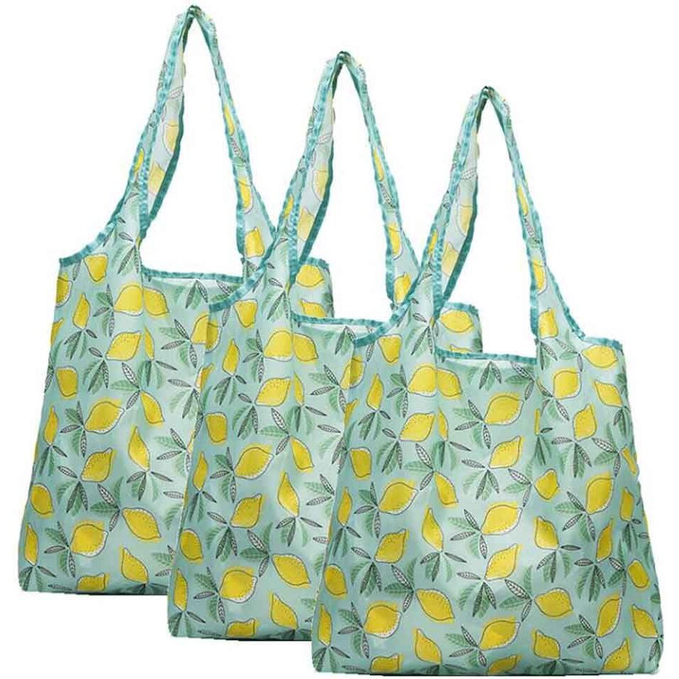 Lemon - 3 Pieces Reusable Grocery Bags Foldable Boutique Shopping Bags Portable Tote Bags Carry Bags