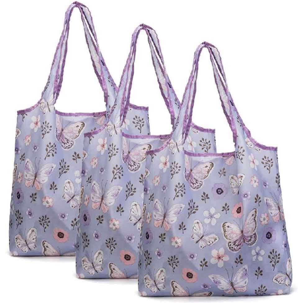Butterfly - 3 Pieces Reusable Grocery Bags Boutique Shopping Bags Portable Tote Bags Foldable Carry Bags