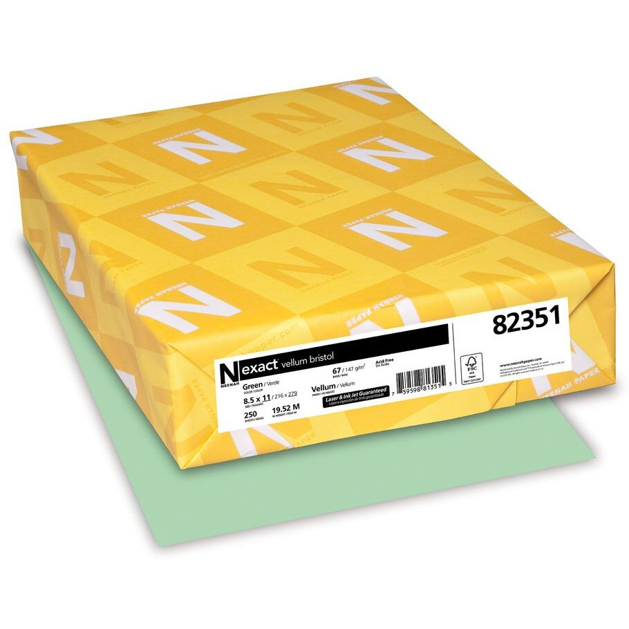 Exact Inkjet, Laser Vellum Paper - Green - 92 Brightness - Letter - 8 1/2 x 11 - 67 lb Basis Weight - 250 / Pack - FSC - Heavyweight, Quick Drying, Durable, Acid-free