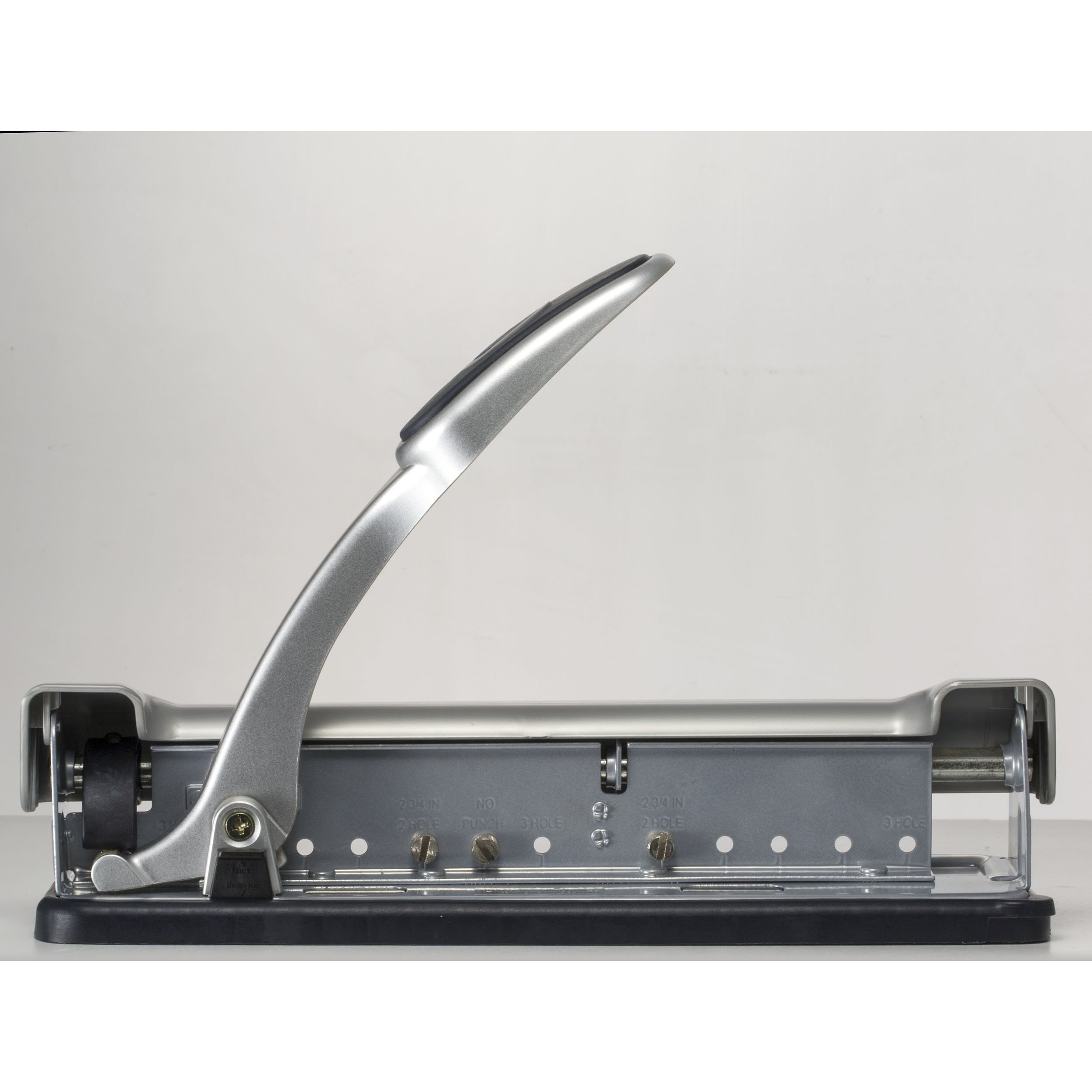 Officemate EZ Lever Adjustable Hole Punch - 3 Punch Head(s) - 15 Sheet of 20lb Paper - 9/32" Punch Size - Silver