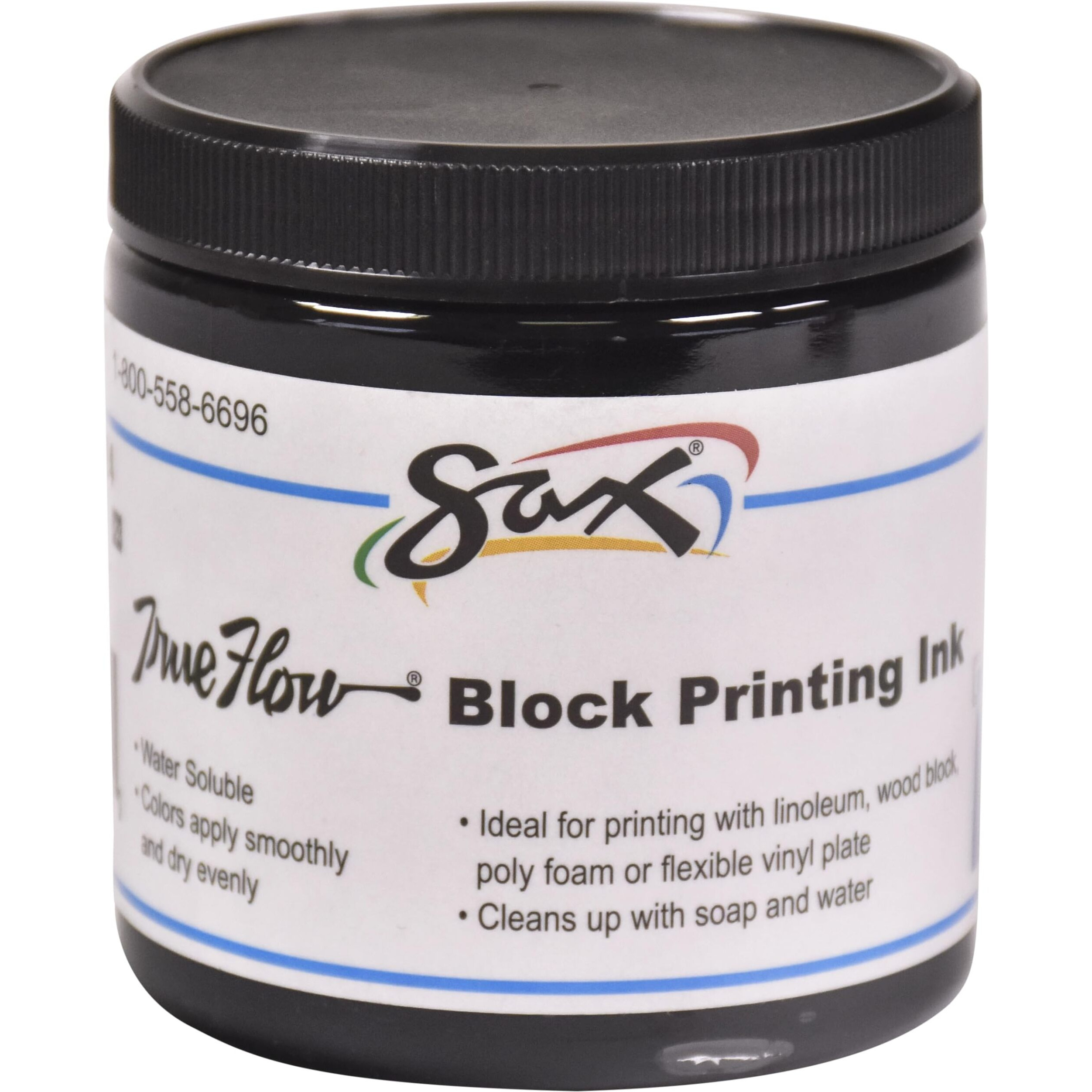Sax True Flow Non-Toxic Water Soluble Block Printing Ink, 8 oz Jar, Black