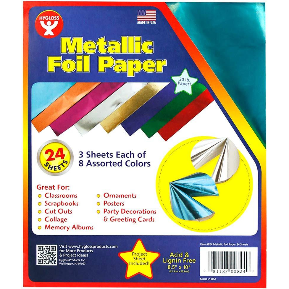 Hygloss Metallic Foil Paper, 8-1/2 X 10 in, 24 Sheets, Assorted Color, Pack of 24