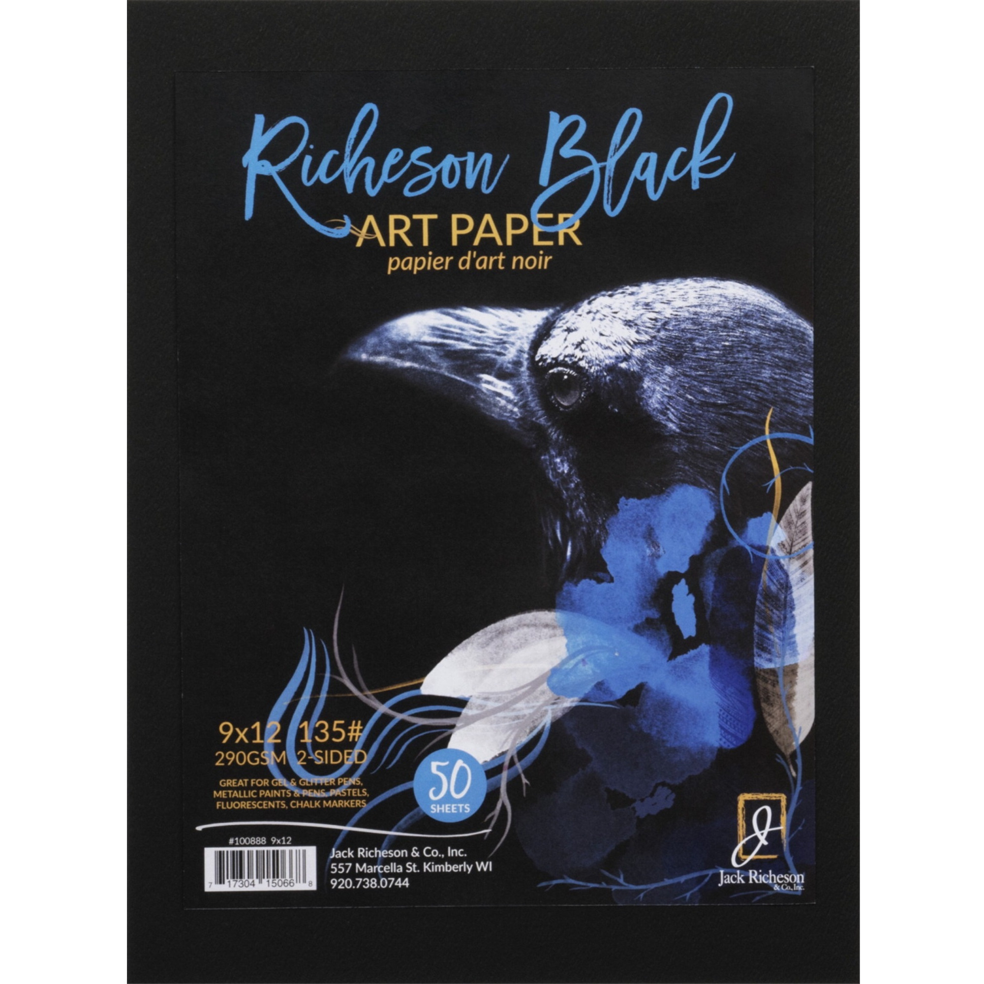 Jack Richeson Black Art Paper, 9 x 12 Inches, 135 lb, 50 Sheets