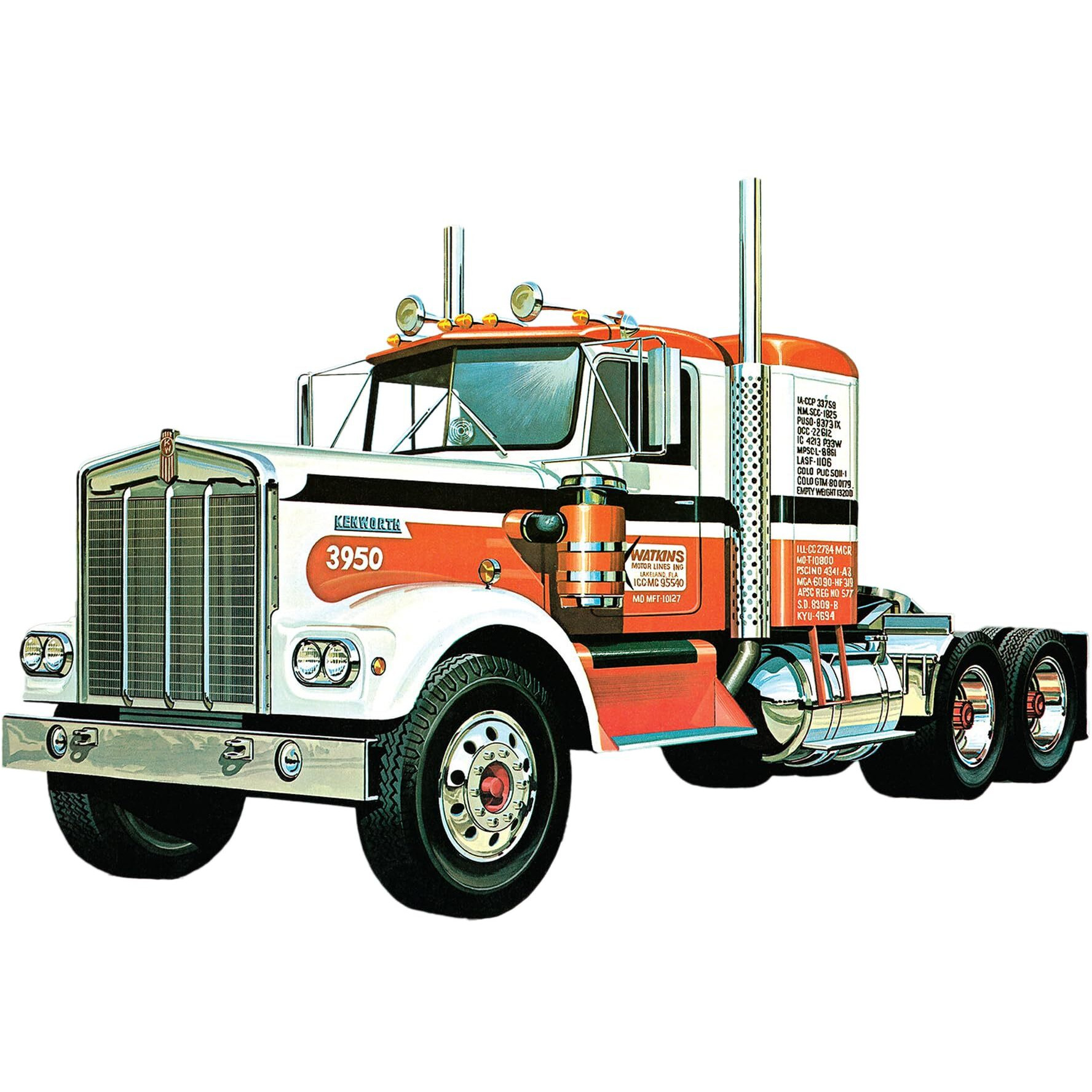 Skill 3 Model Kit Kenworth Conventional W-925 Tractor 1/25 Scale Model by AMT