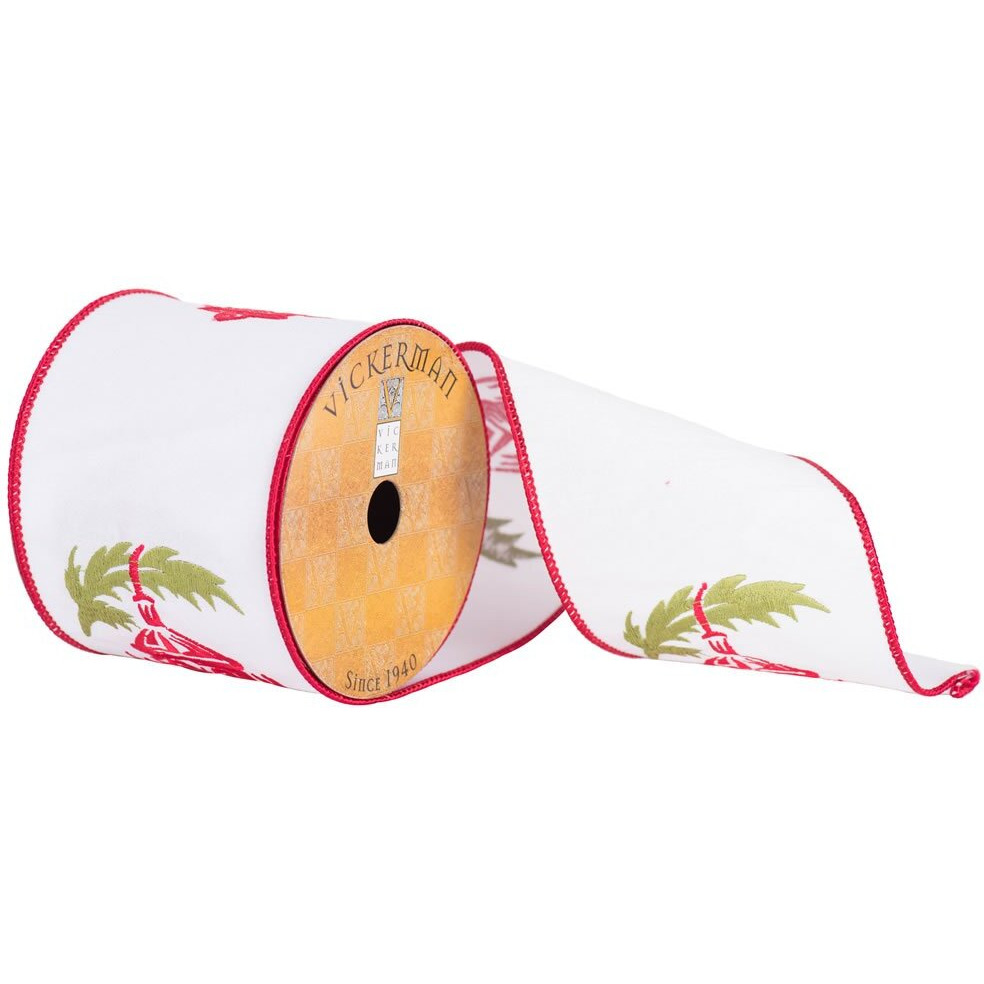 Vickerman 4" x 10yd White Red Embroider Lantern - Q172159