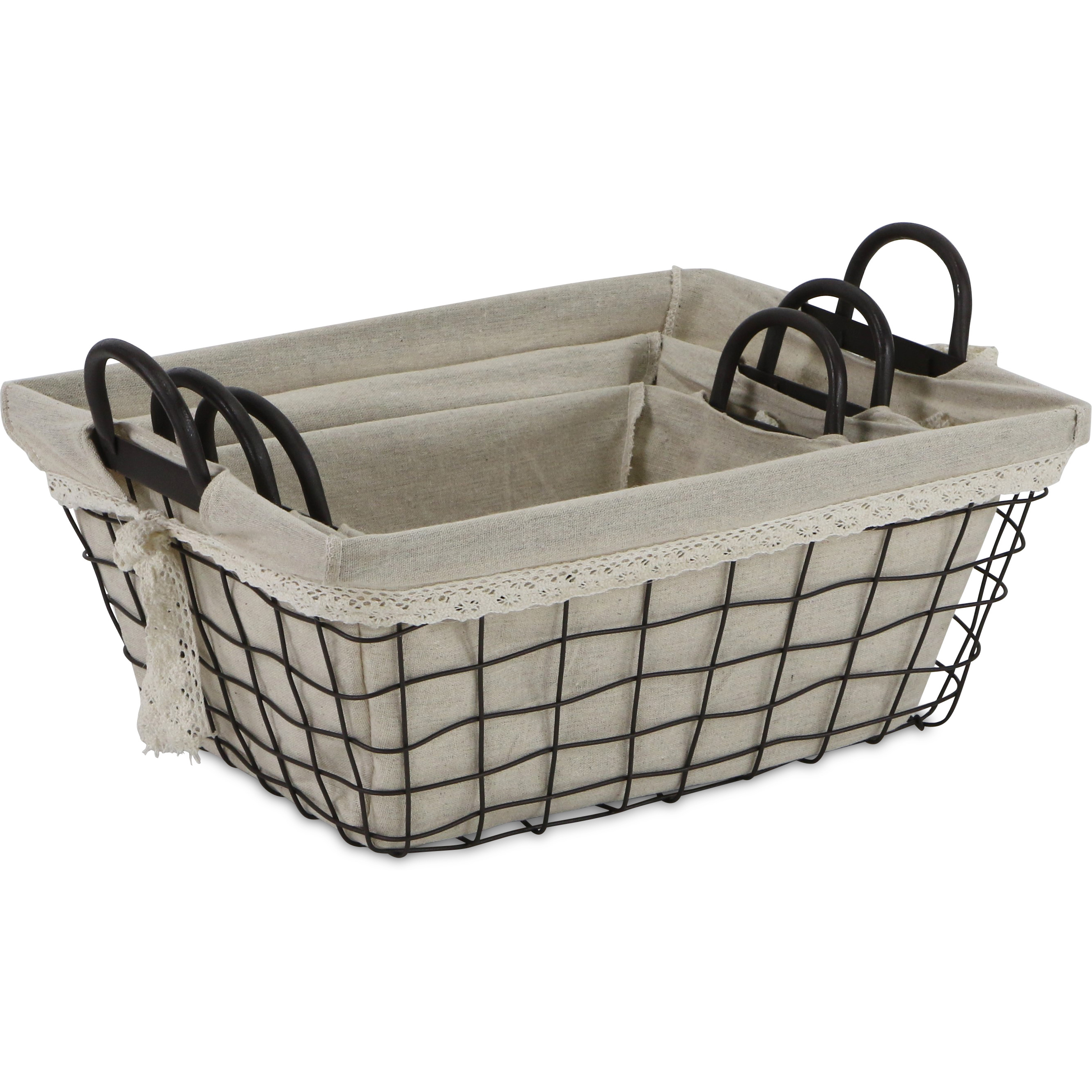 Caden Set of 3 Fabric Lined Tapered Metal Wire Baskets