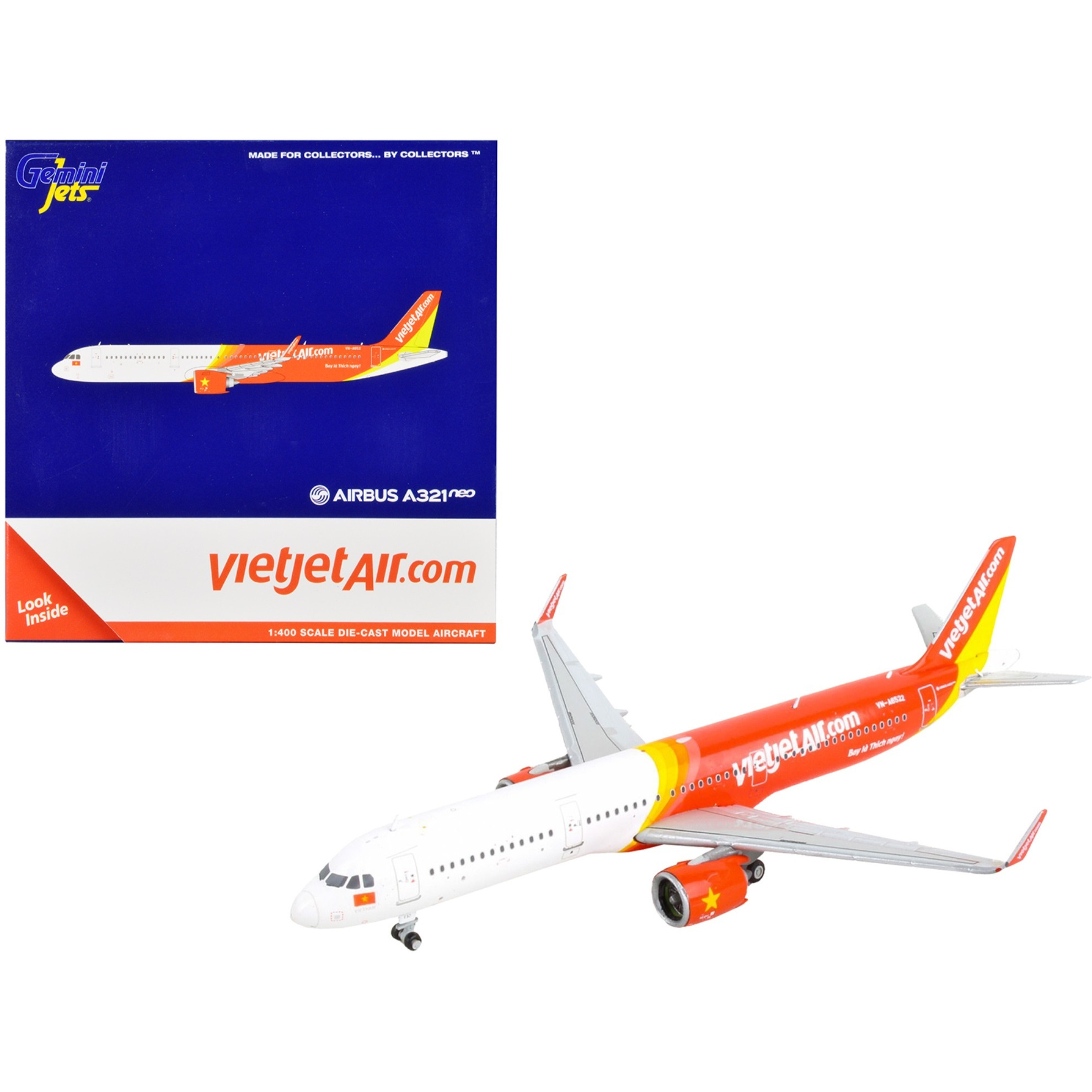 Airbus A321neo Commercial Aircraft &quotVietJet Air" White and Red 1/400 Diecast Model Airplane by GeminiJets