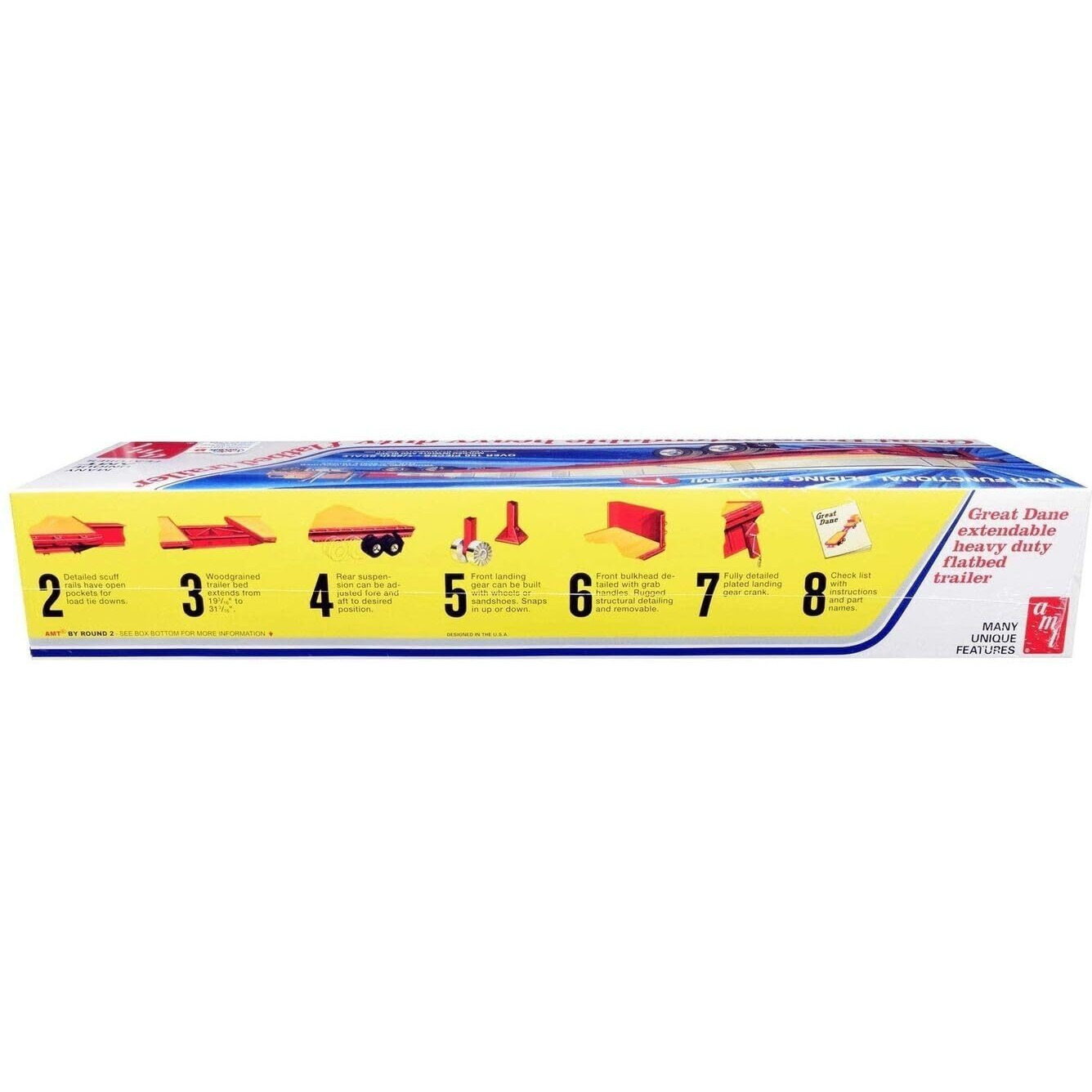 Skill 3 Model Kit Great Dane Extendable Heavy Duty Flat Bed Trailer with Functional Sliding Tandem 1/25 Scale Model by AMT