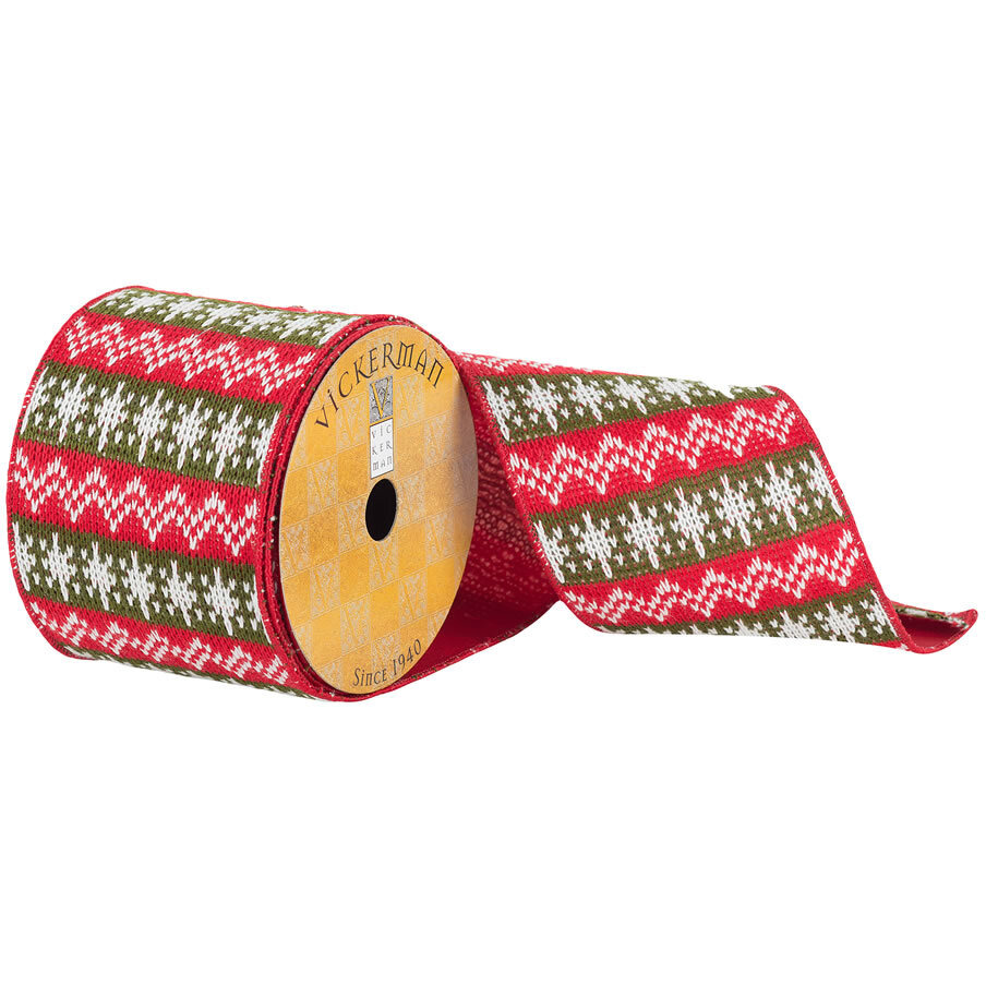Vickerman 4&quotx10Yd Red/Green Knit w/ White Details - Q181402