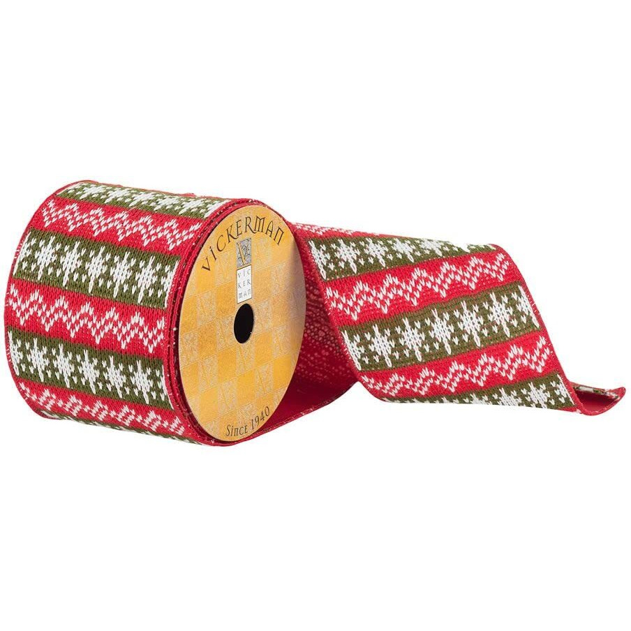 Vickerman 4&quotx10Yd Red/Green Knit w/ White Details - Q181402