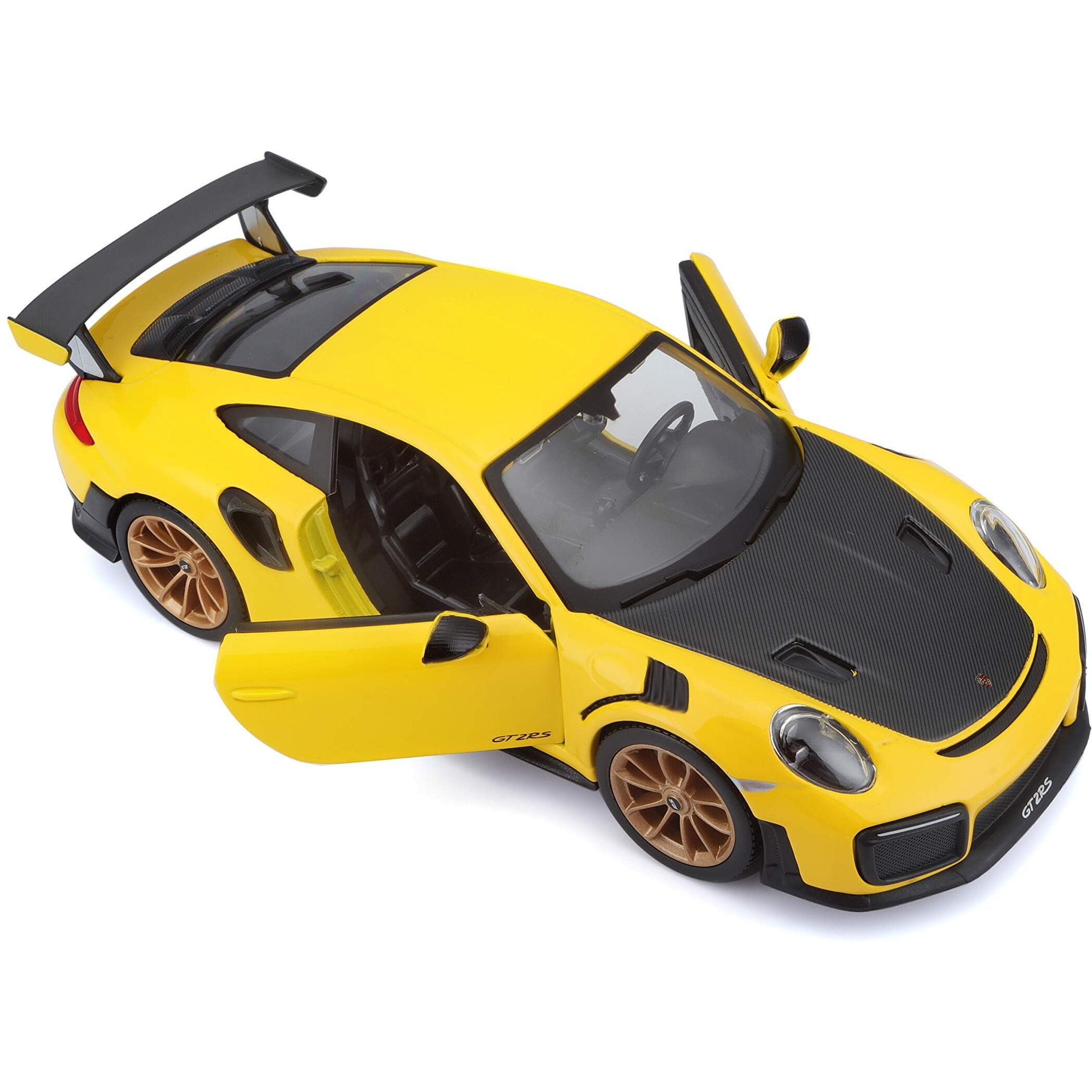 Porsche 911 GT2 RS Yellow with Carbon Hood and Gold Wheels &quotSpecial Edition" 1/24 Diecast Model Car by Maisto