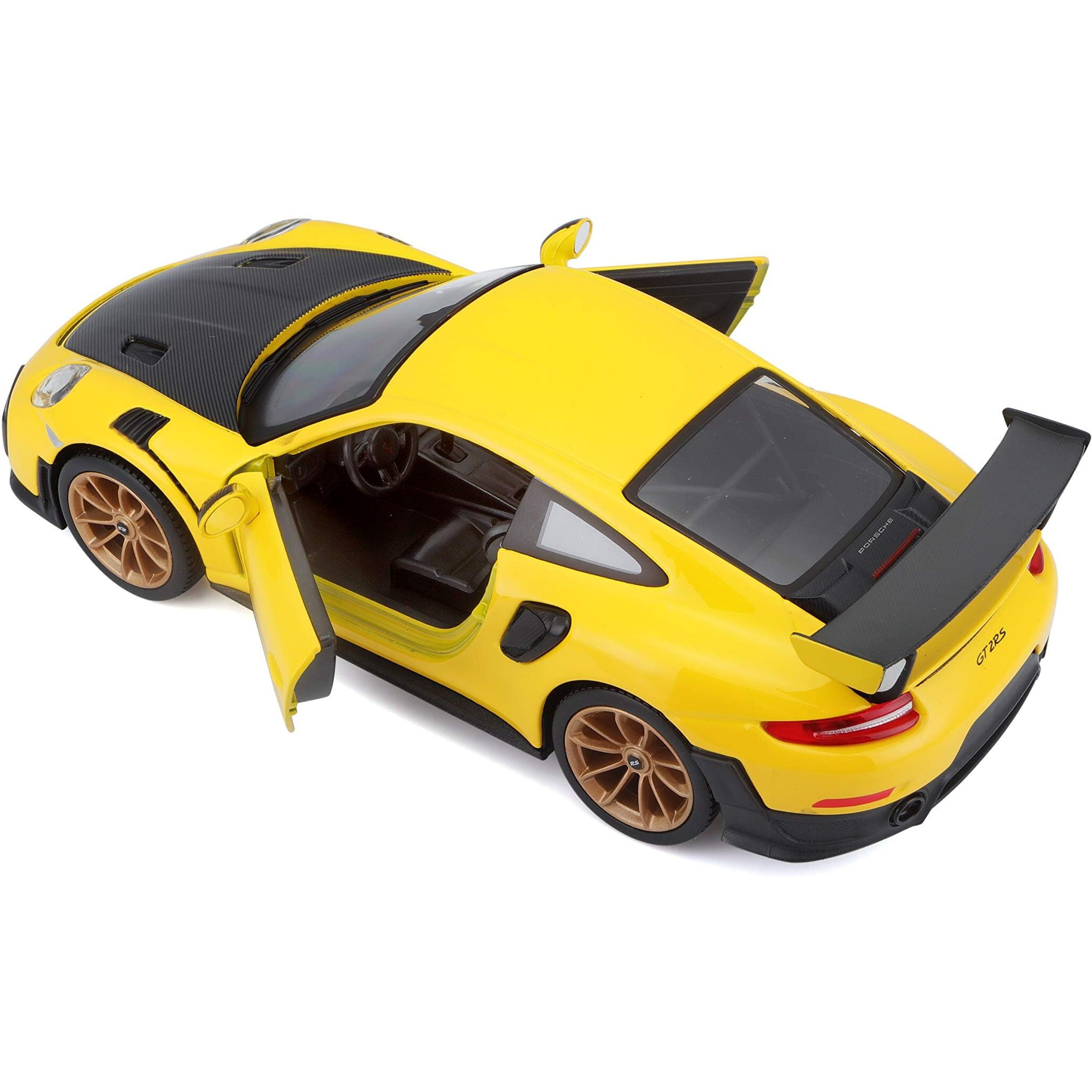 Porsche 911 GT2 RS Yellow with Carbon Hood and Gold Wheels &quotSpecial Edition" 1/24 Diecast Model Car by Maisto