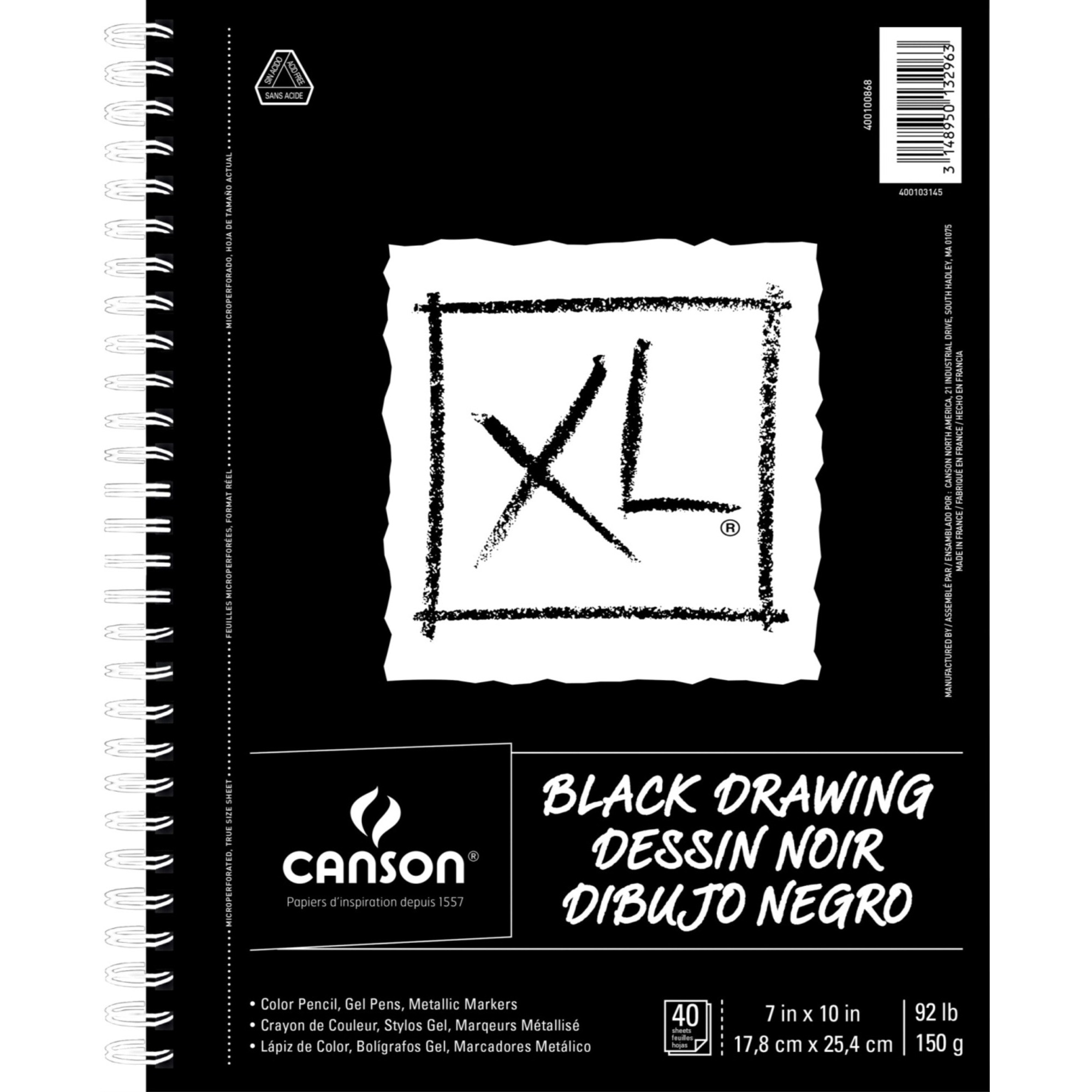 Canson XL Black Drawing Pad, 7 x 10 Inches, 92 lb, 40 Sheets