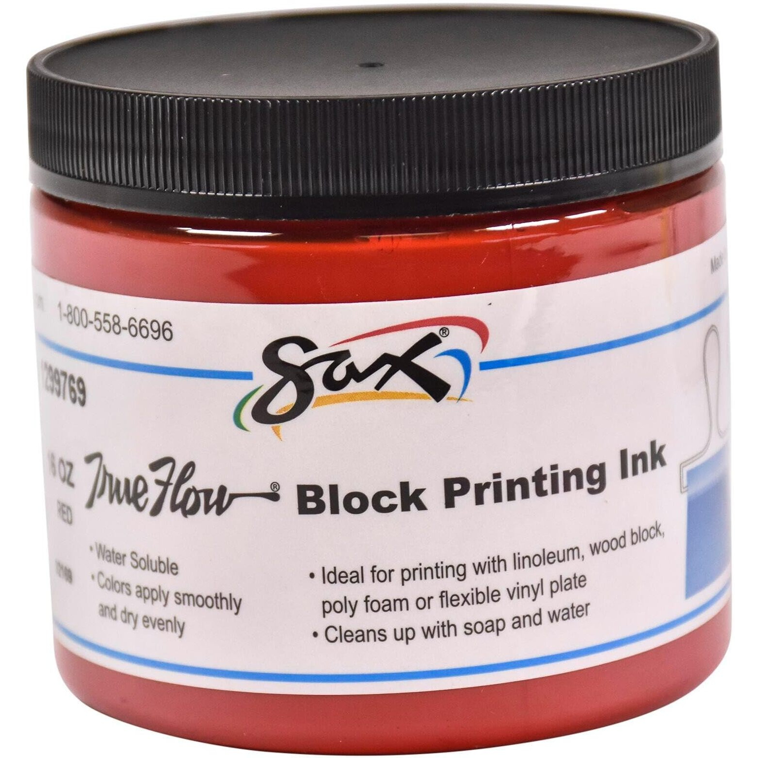 Sax True Flow Non-Toxic Water Soluble Block Printing Ink, 1 pt Jar, Primary Red
