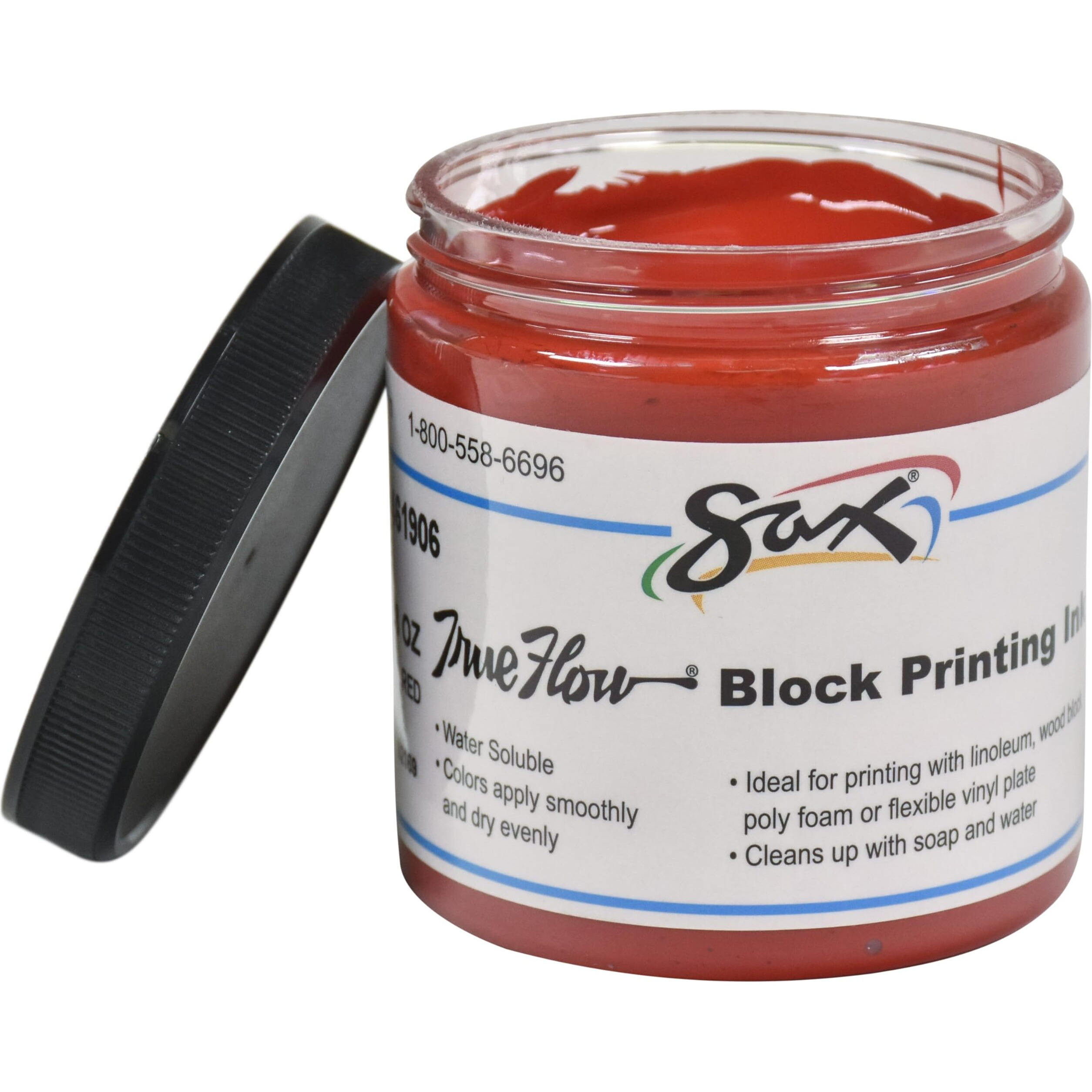 Sax True Flow Non-Toxic Water Soluble Block Printing Ink, 1 pt Jar, Primary Red
