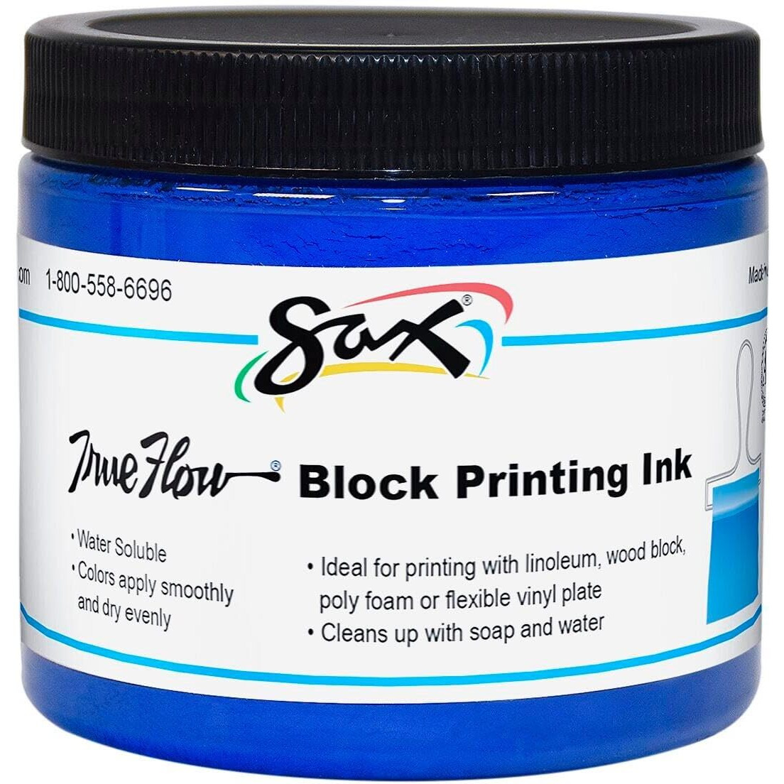 Sax True Flow Non-Toxic Water Soluble Block Printing Ink, 1 pt Jar, Primary Blue