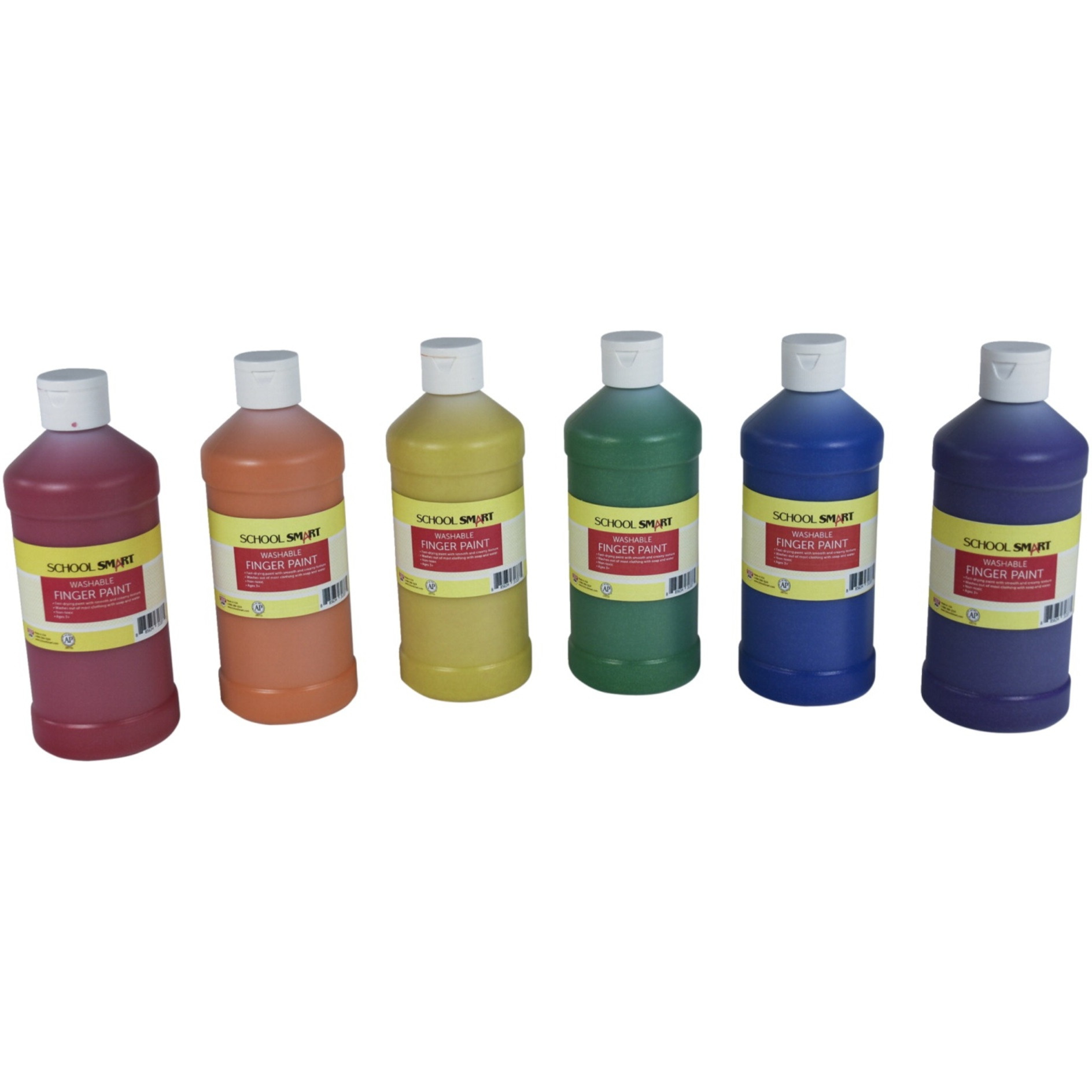 School Smart Washable Finger Paints, Assorted Glitter Colors, Pint Set of 6
