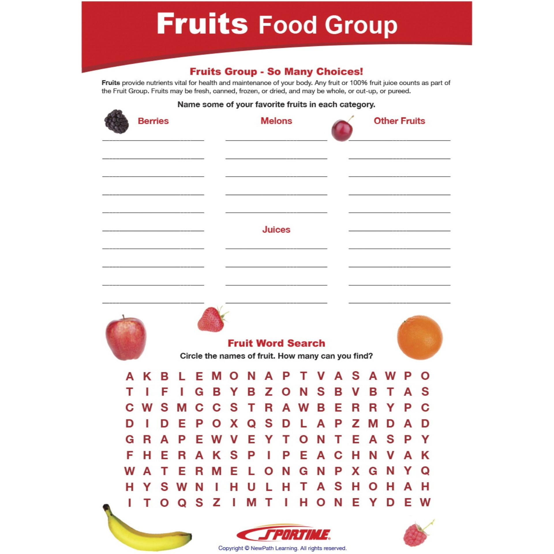 Sportime Fruits Food Group Visual Learning Guide, 4 Pages, Grades 5 to 9